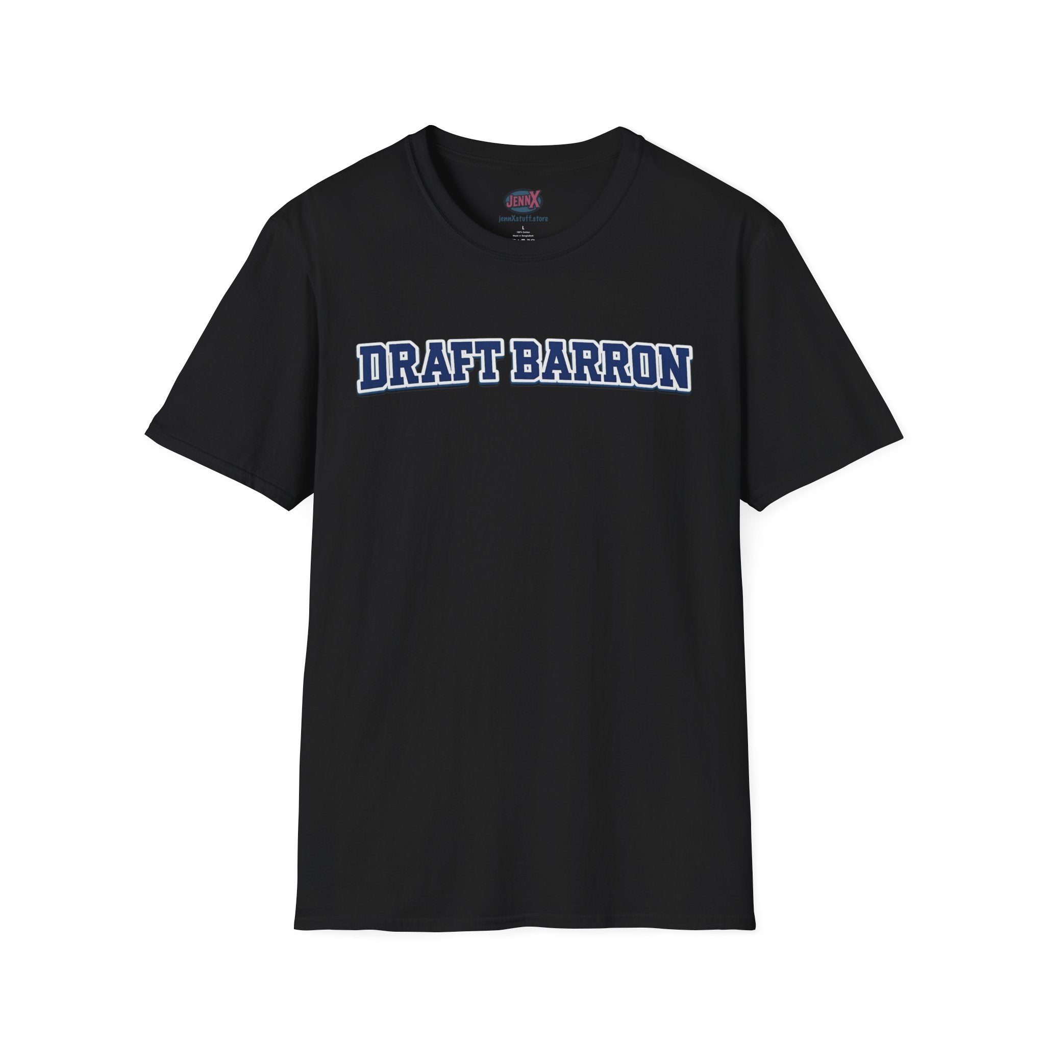 Draft Barron T-Shirt | Collegiate Block Text, White Tee