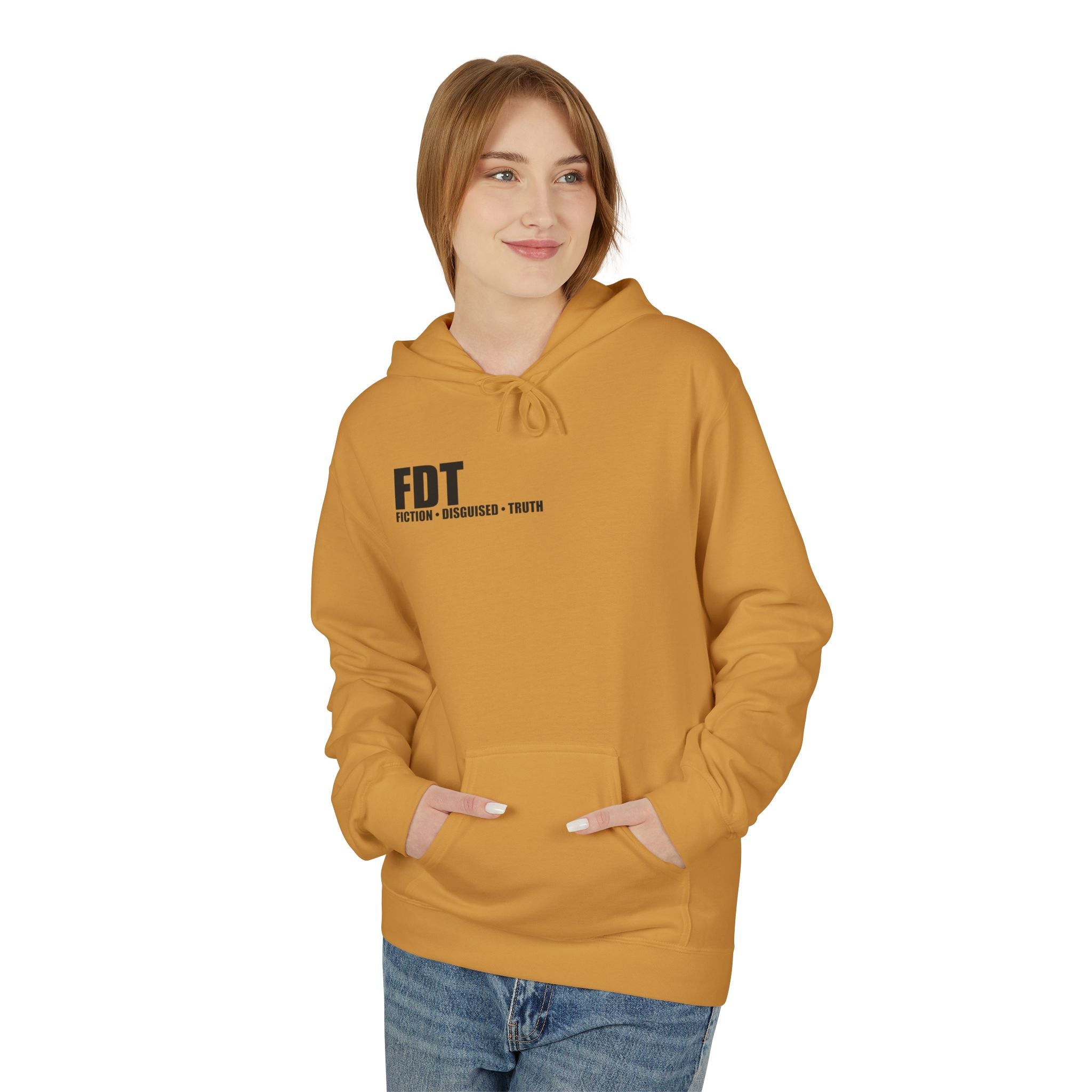 FDT minimalist text Hoodie | Small chest logo, white pullover