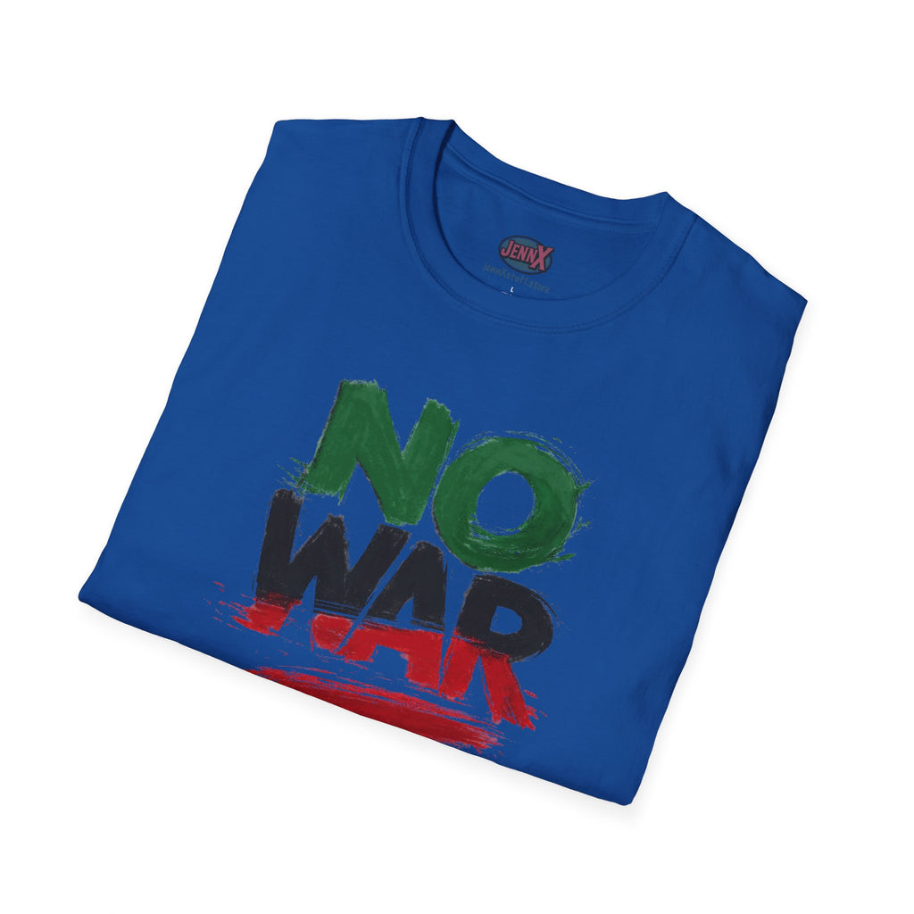 No War brushstroke design T-Shirt | Green Black Red anti-war slogan