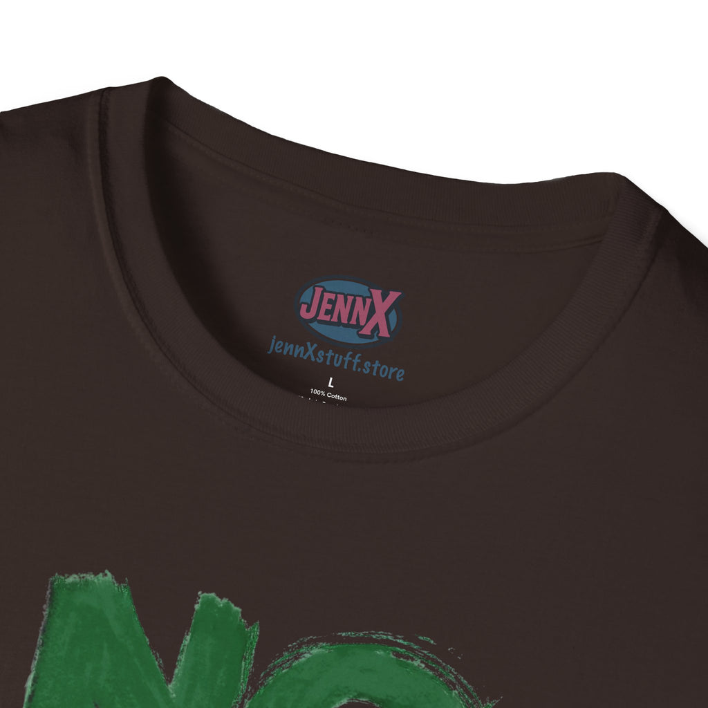 No War brushstroke design T-Shirt | Green Black Red anti-war slogan