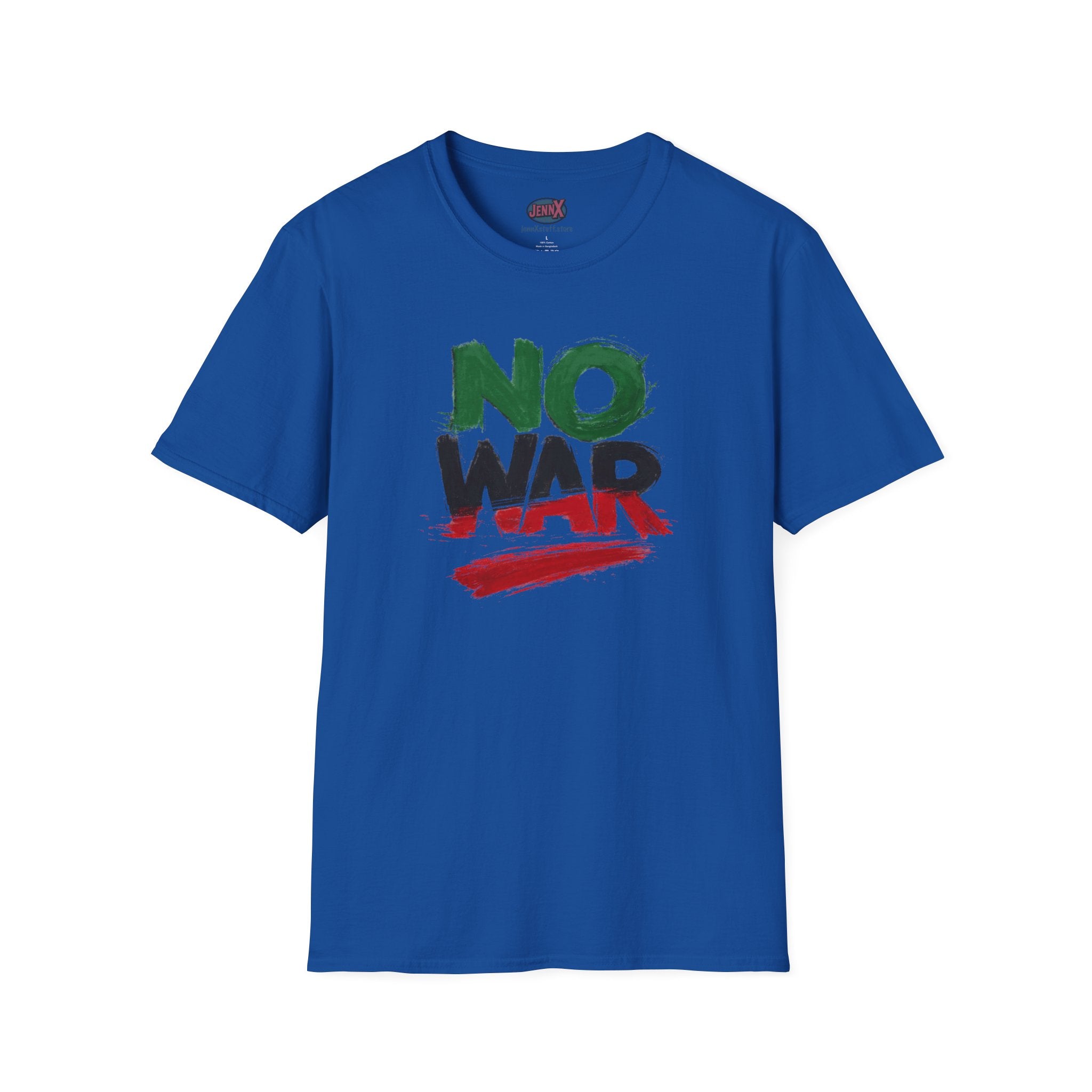 No War brushstroke design T-Shirt | Green Black Red anti-war slogan