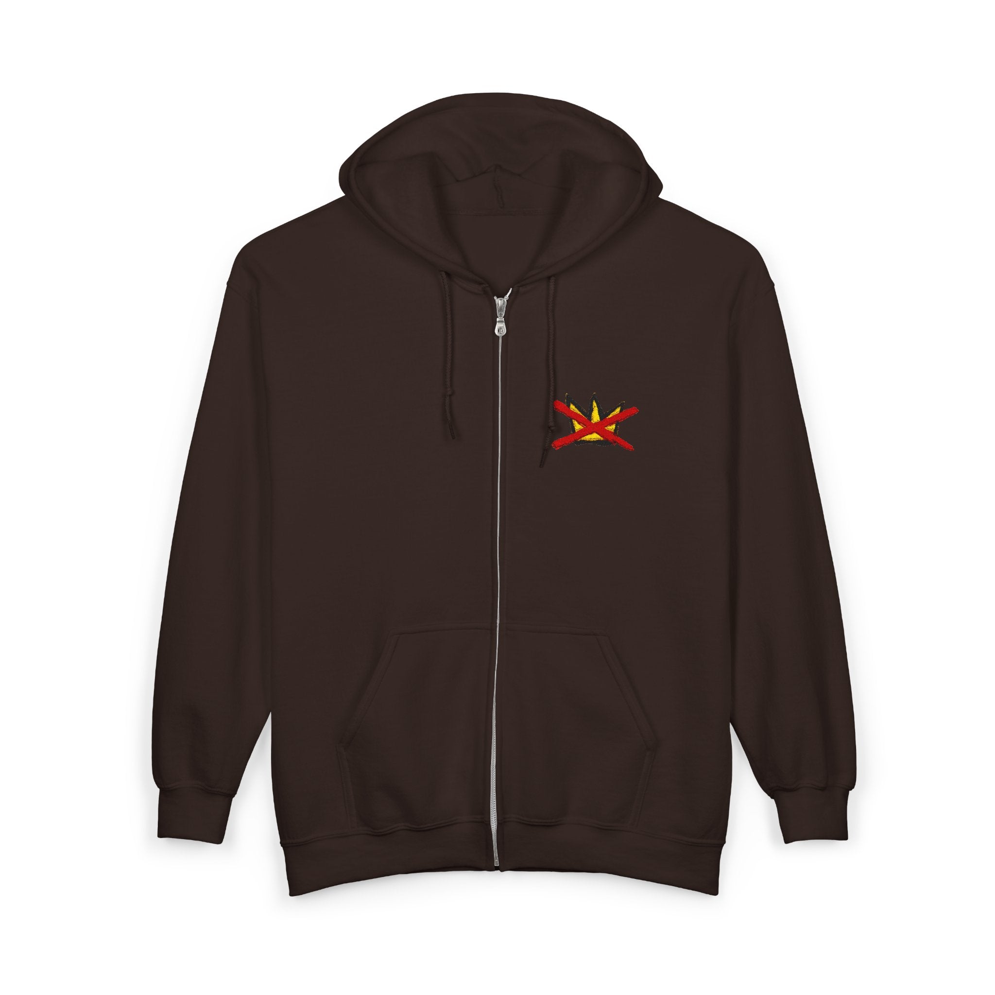 No Kings Embroidered Zip Hoodie | Hand-drawn Full Zip Hooded Sweatshirt