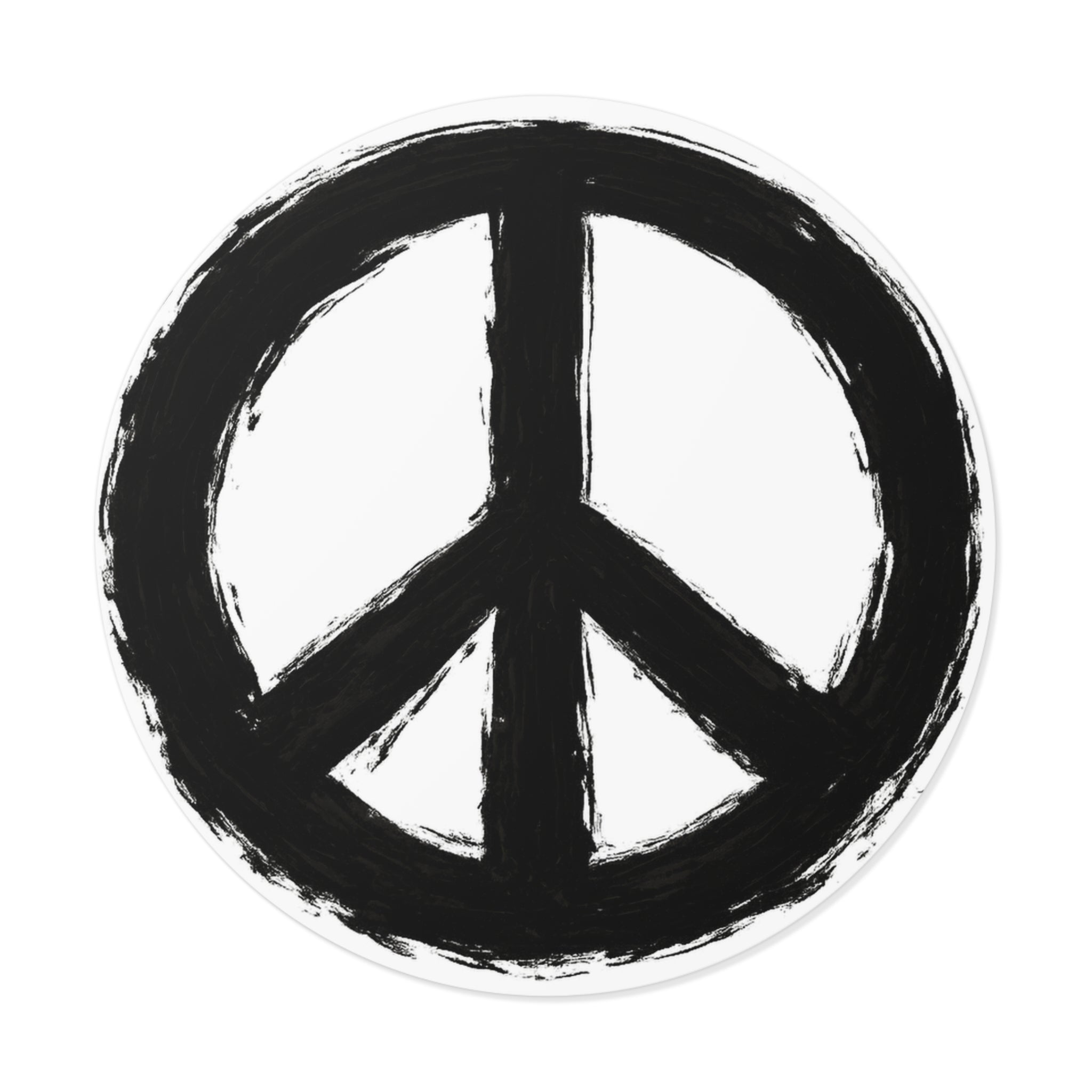 Hand-Painted Peace Symbol Round Vinyl Sticker | Black Brushstroke Peace Sign