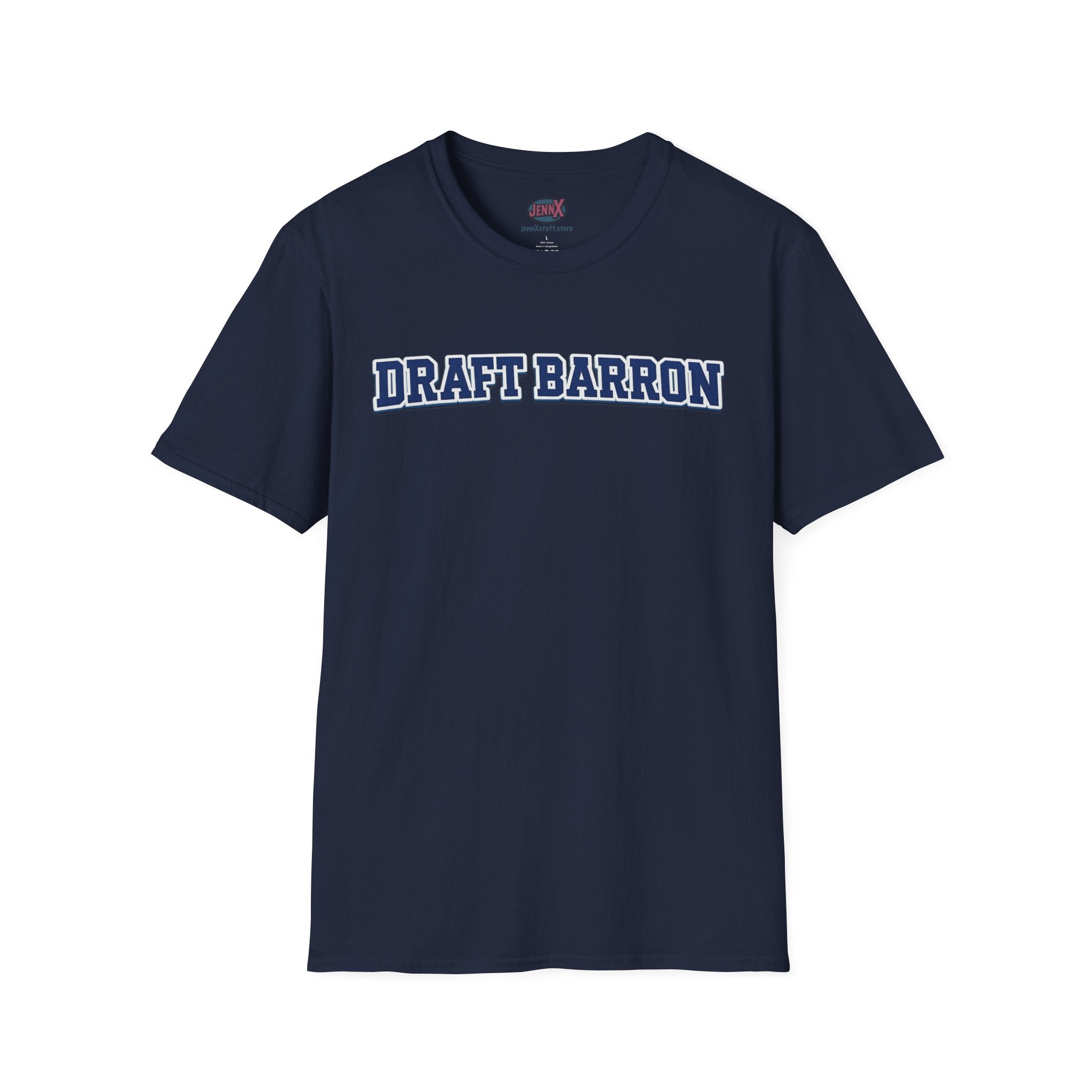 Draft Barron T-Shirt | Collegiate Block Text, White Tee