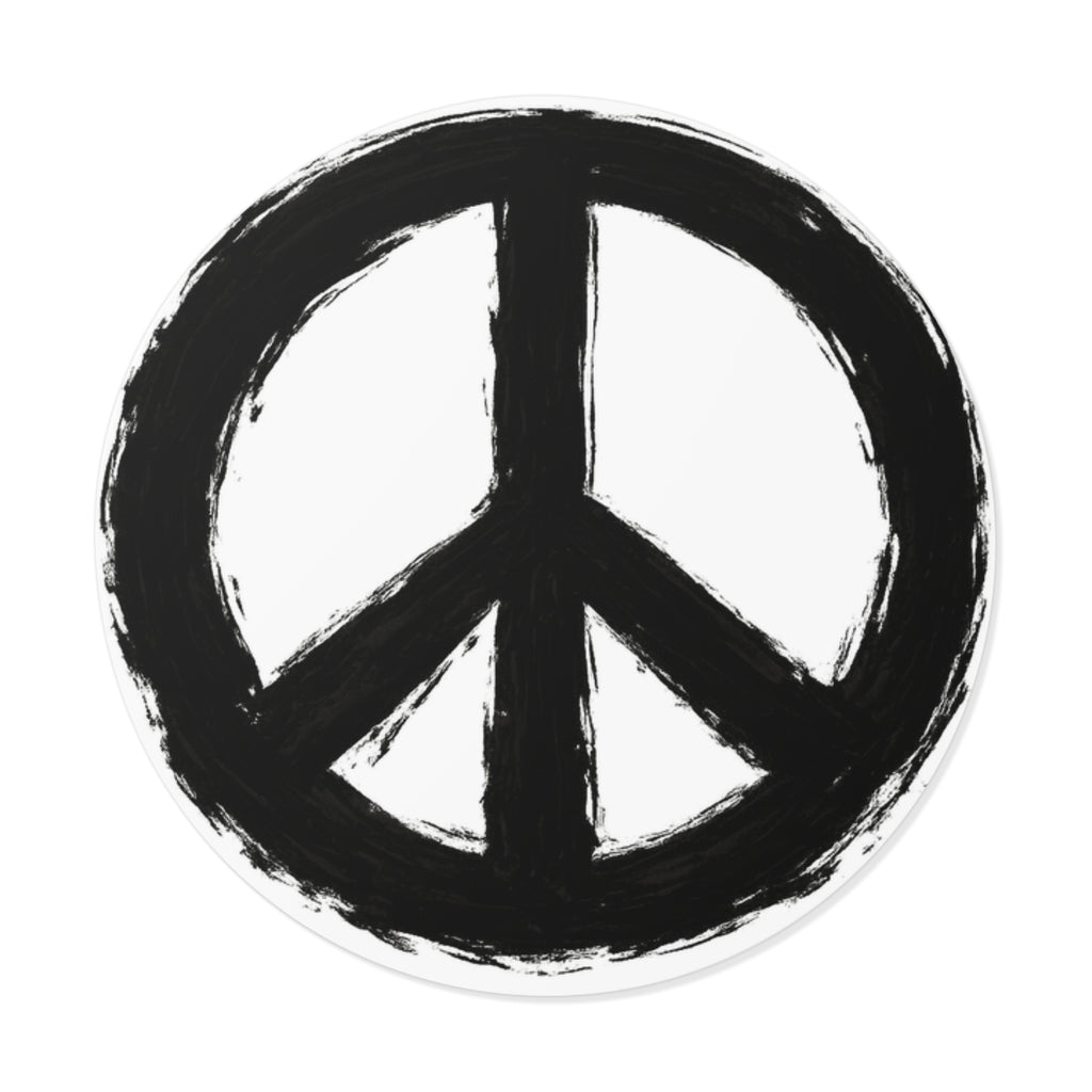 Hand-Painted Peace Symbol Round Vinyl Sticker | Black Brushstroke Peace Sign