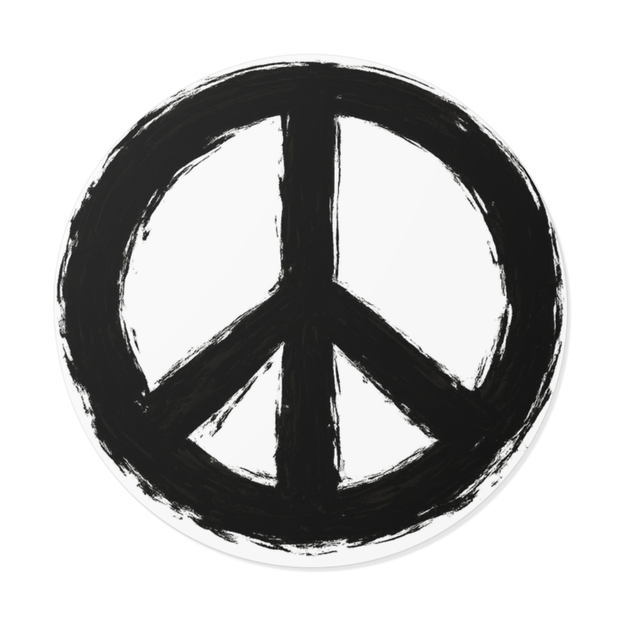 Hand-Painted Peace Symbol Round Vinyl Sticker | Black Brushstroke Peace Sign