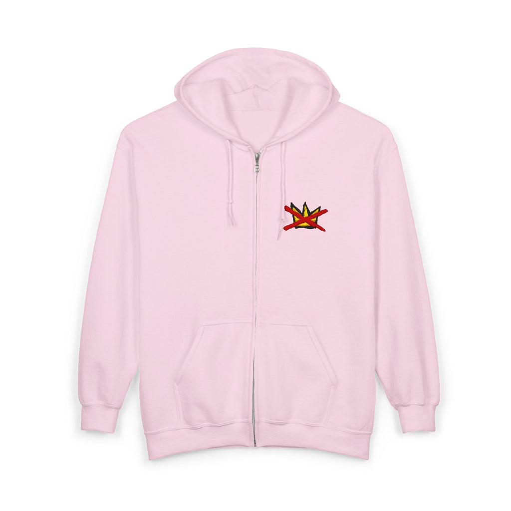 No Kings Embroidered Zip Hoodie | Hand-drawn Full Zip Hooded Sweatshirt