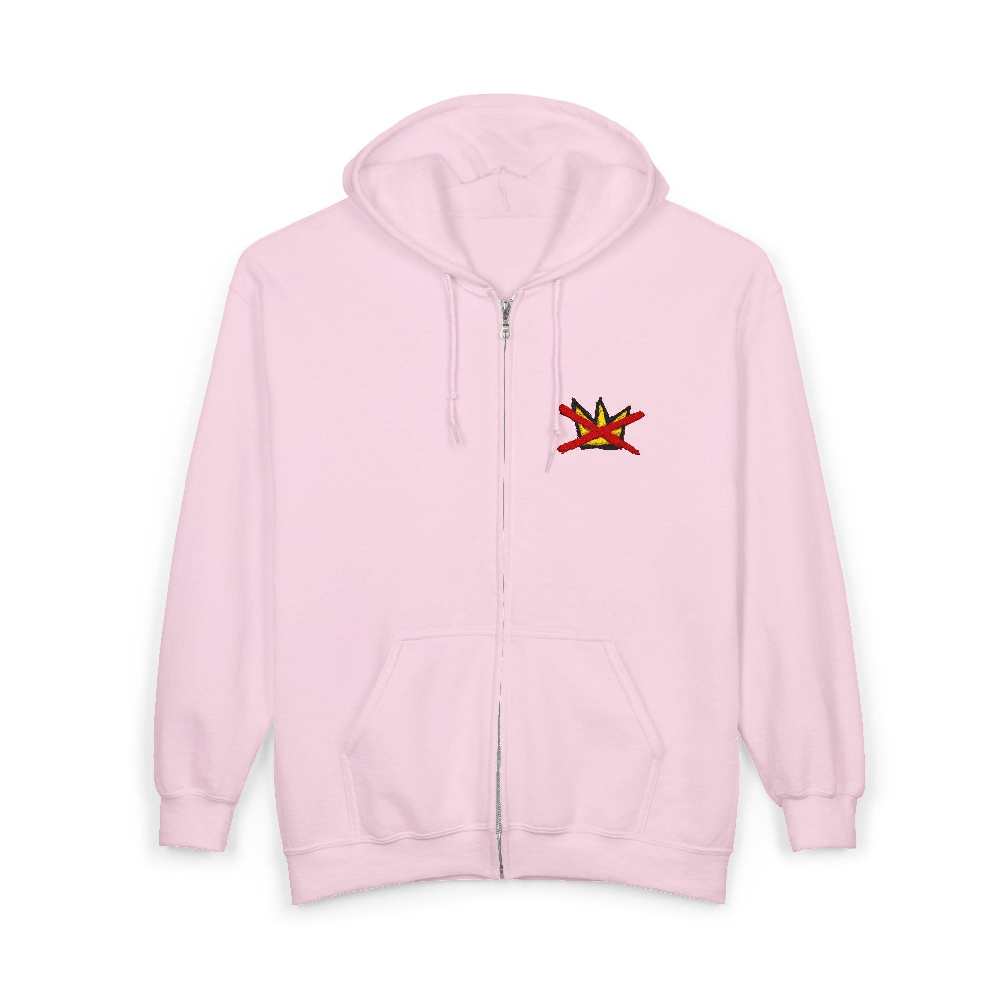 No Kings Embroidered Zip Hoodie | Hand-drawn Full Zip Hooded Sweatshirt