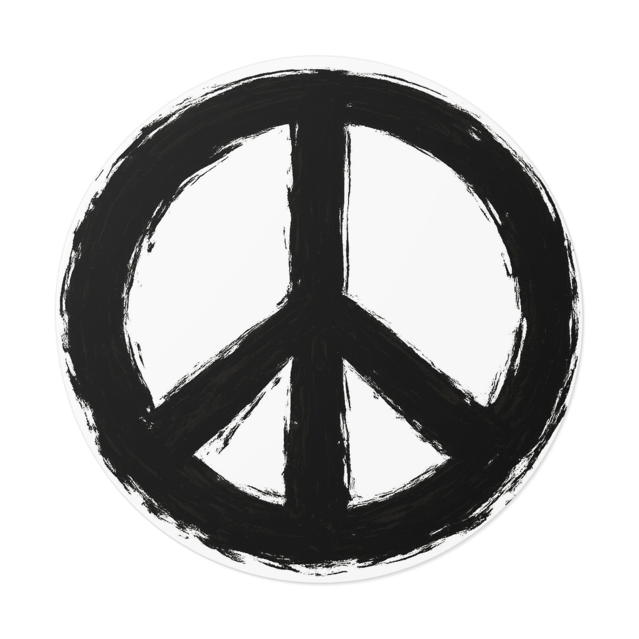 Hand-Painted Peace Symbol Round Vinyl Sticker | Black Brushstroke Peace Sign