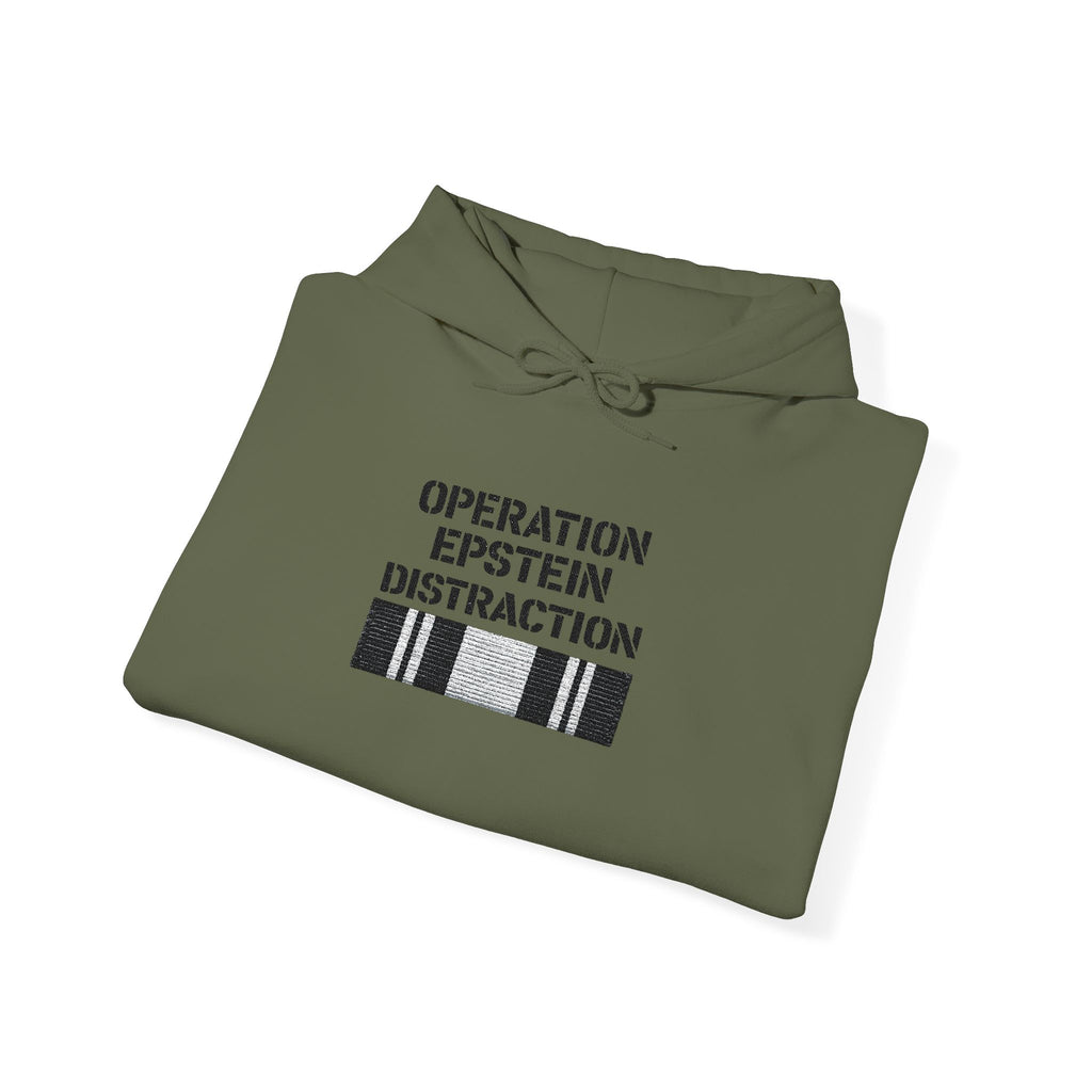 Operation Epstein Distraction Embroidered Hoodie – Iran War Protest Hoodie