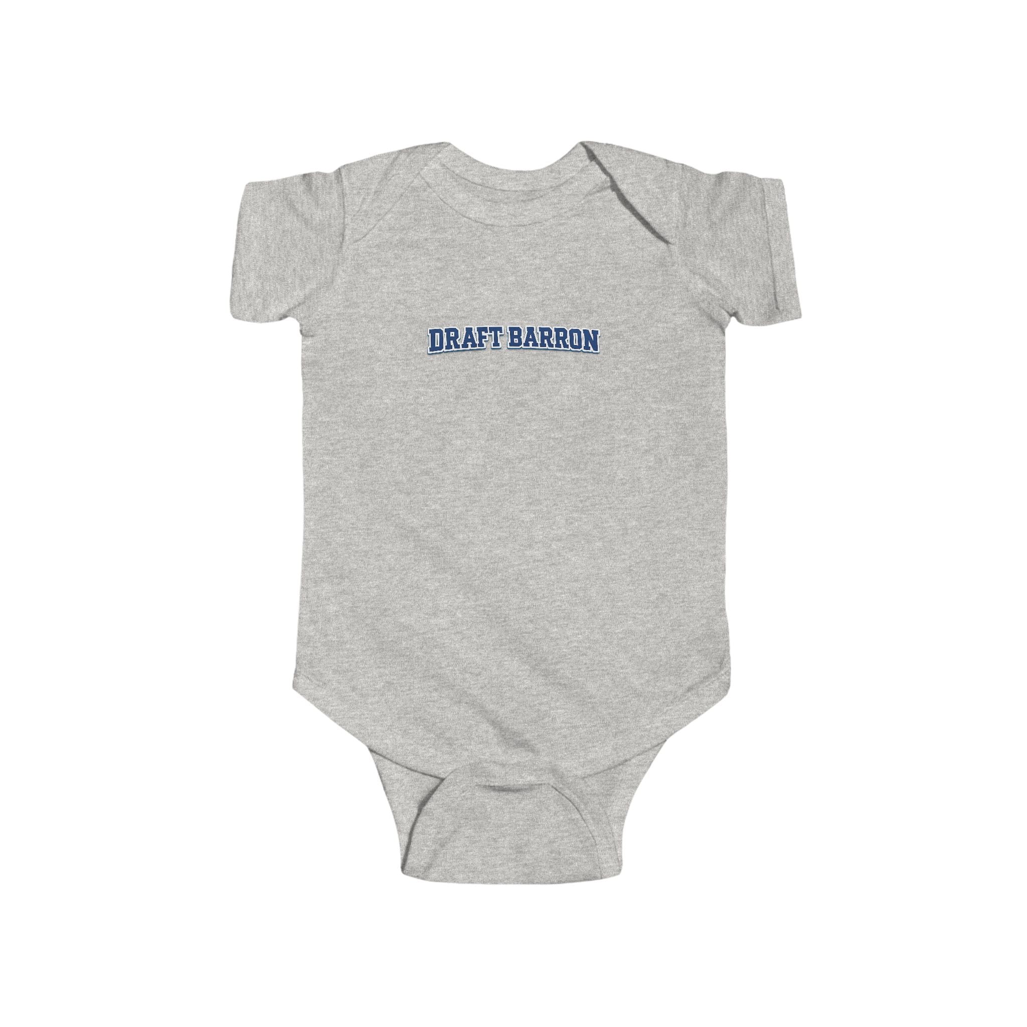 Draft Baron bodysuit Infant Bodysuit | baby onesie with blue varsity text