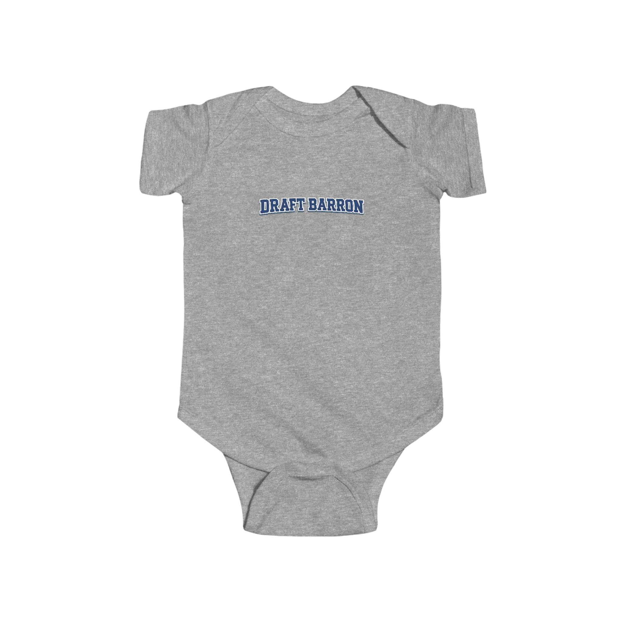 Draft Baron bodysuit Infant Bodysuit | baby onesie with blue varsity text