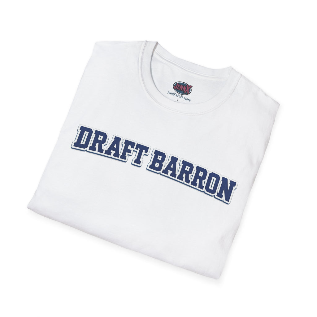 Draft Barron T-Shirt | Collegiate Block Text, White Tee