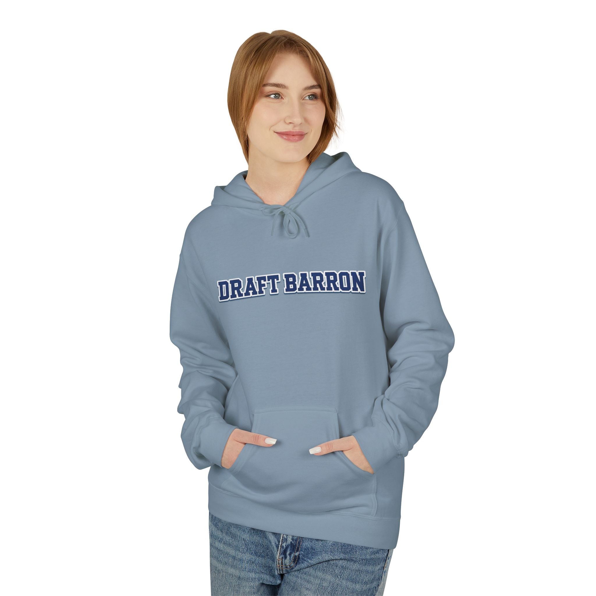 Draft Barron Hoodie | Collegiate Text Logo, White Pullover