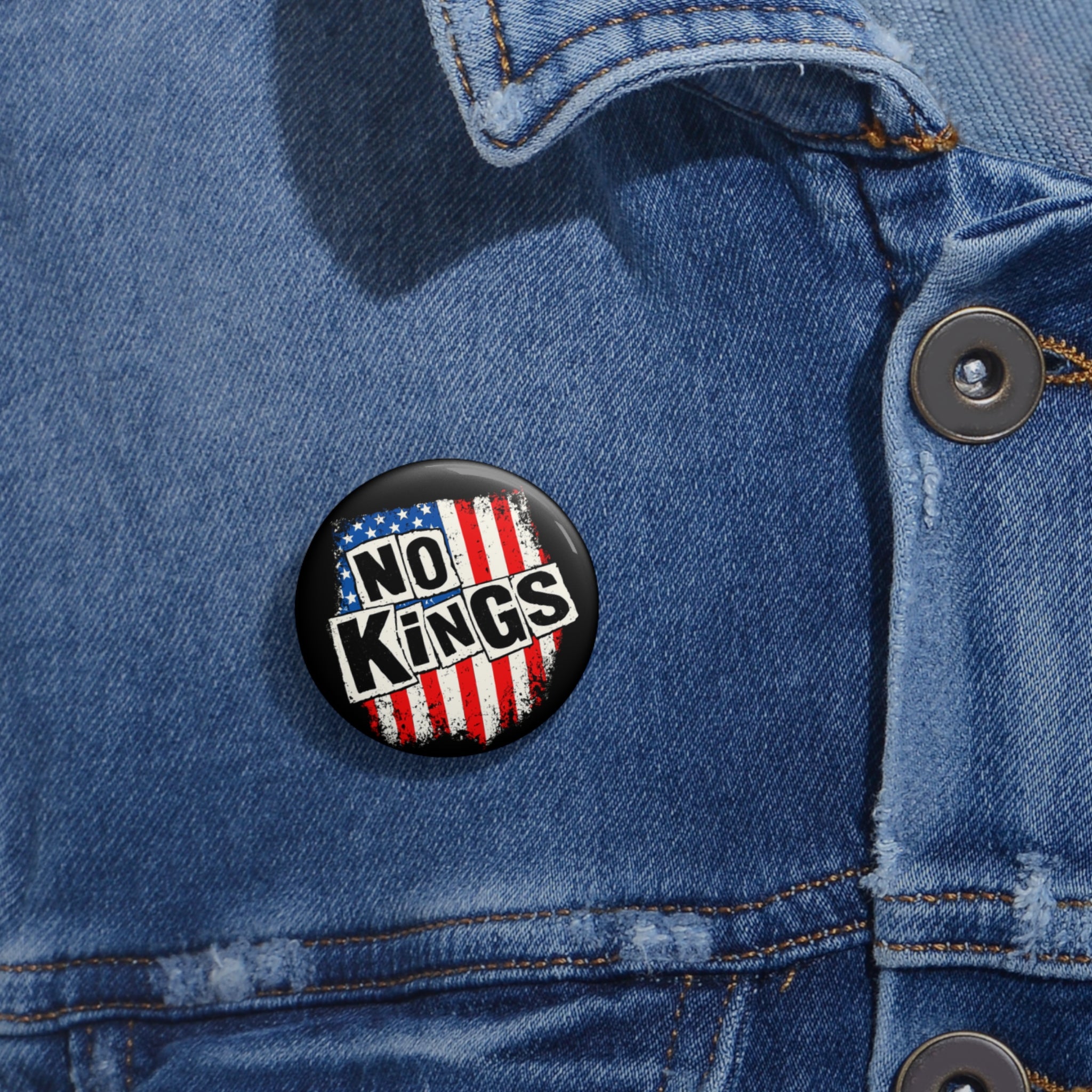 No Kings Sex Pistols parody Punk Rock American Flag Pinback Button