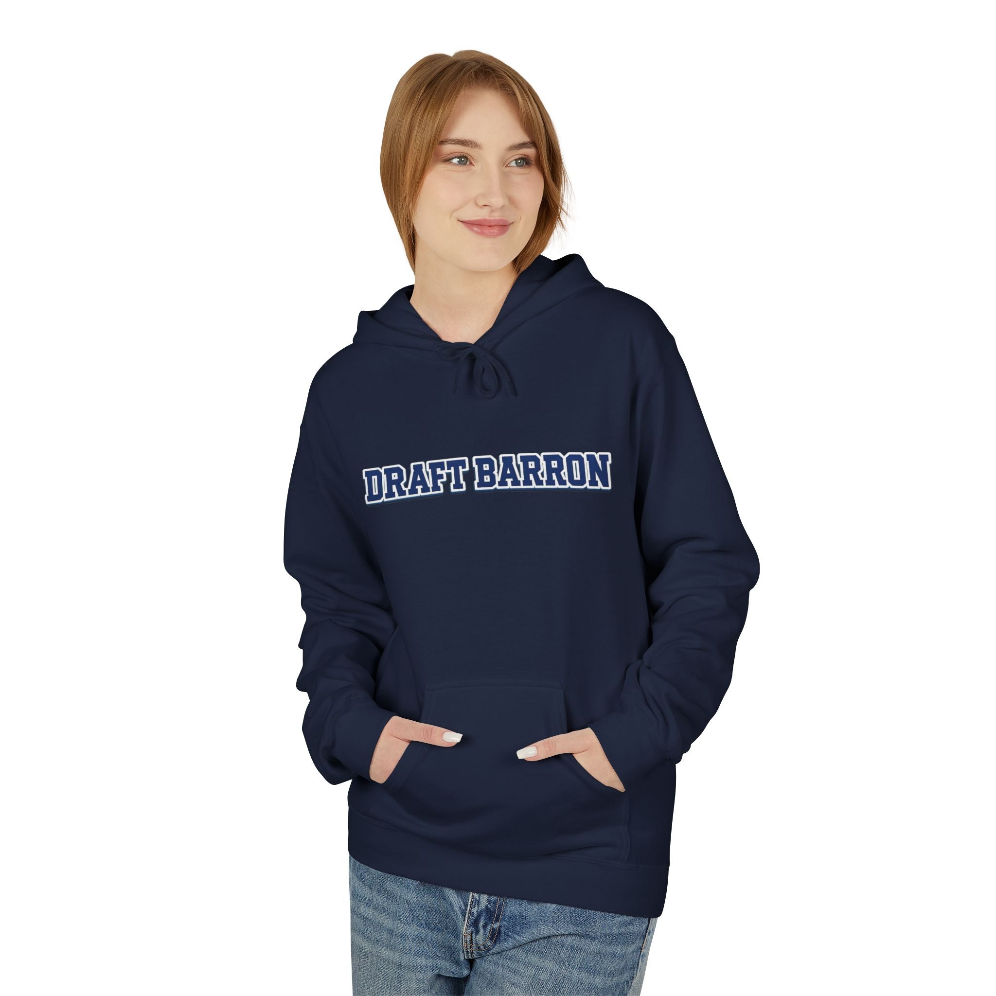 Draft Barron Hoodie | Collegiate Text Logo, White Pullover