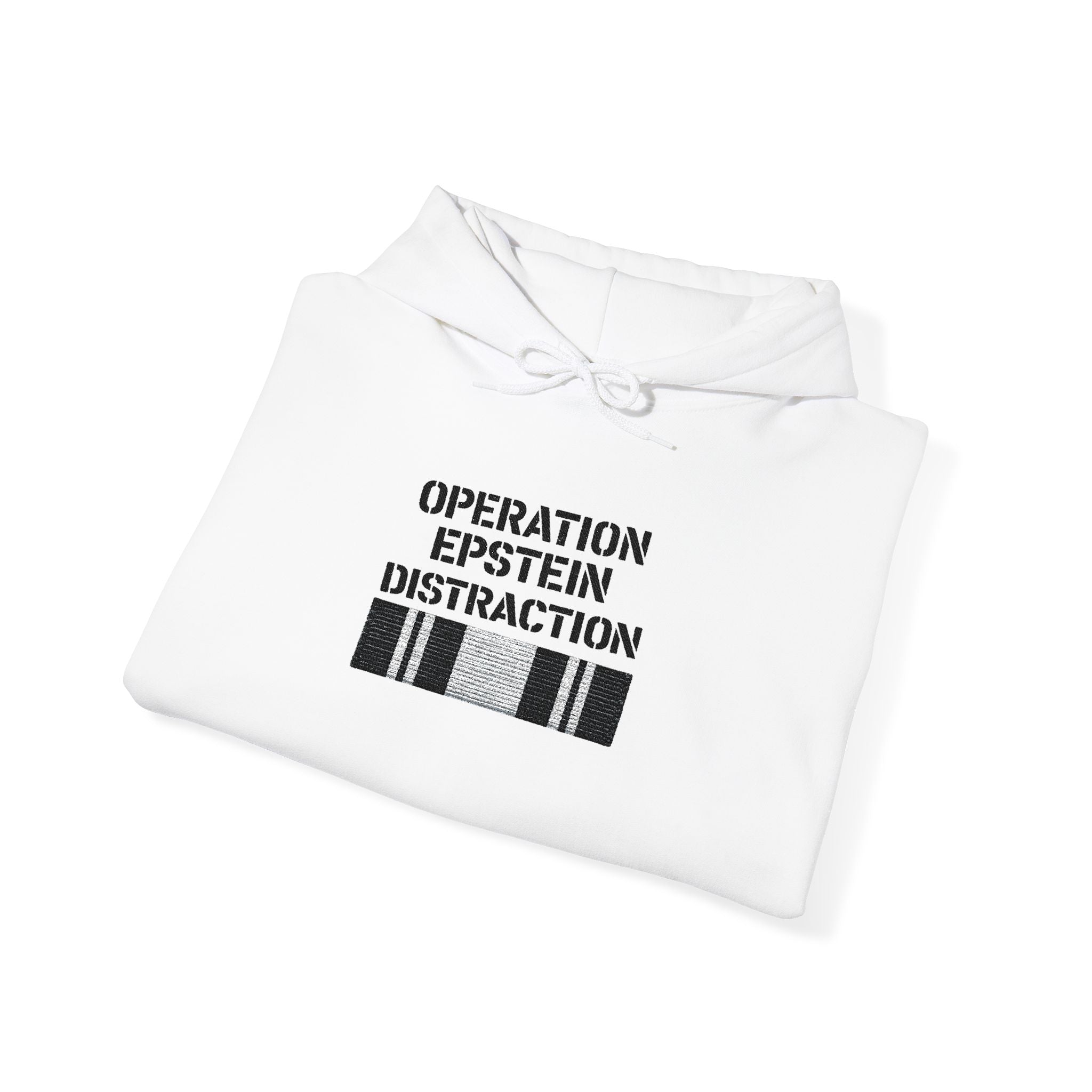 Operation Epstein Distraction Embroidered Hoodie – Iran War Protest Hoodie