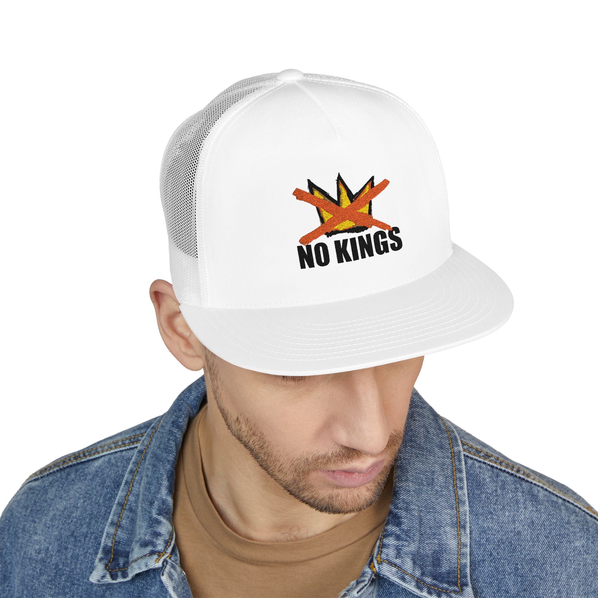 No Kings flame skull embroidery Trucker Cap | 5-panel mesh hat