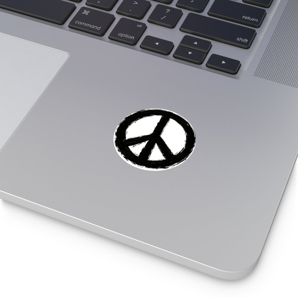 Hand-Painted Peace Symbol Round Vinyl Sticker | Black Brushstroke Peace Sign
