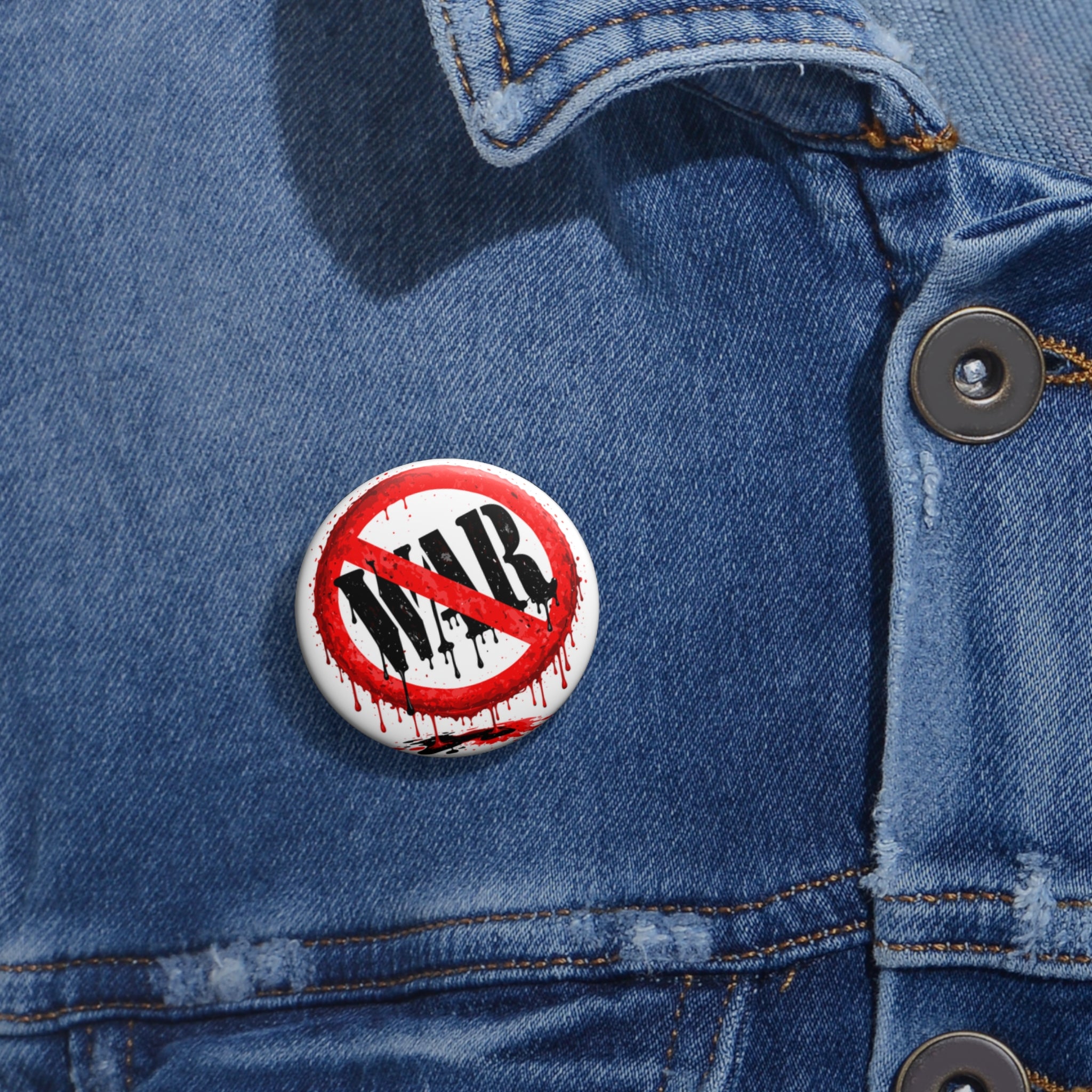 No War Symbol pin button | oil and blood drip