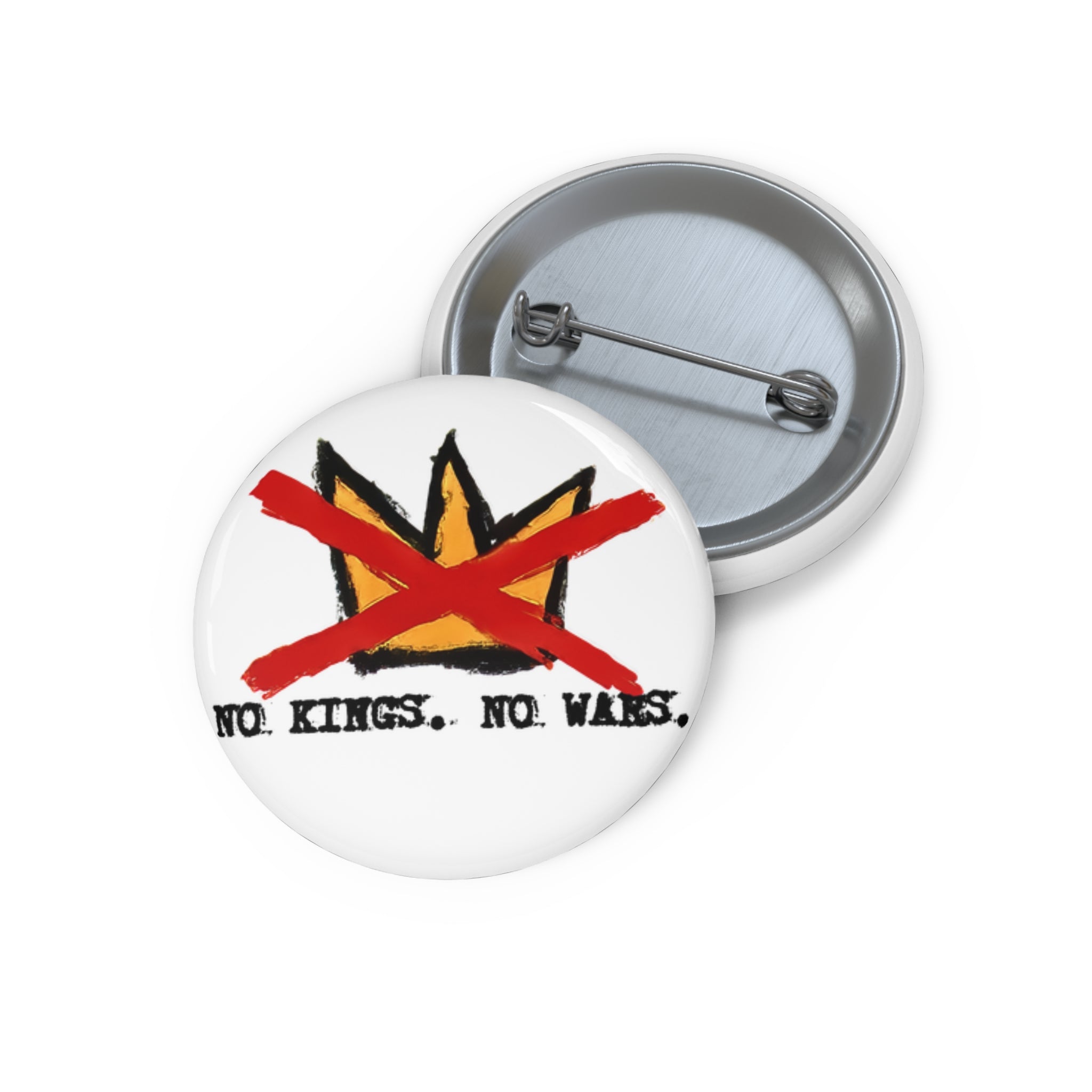 No Kings No Wars pin button | Anarchist crown design, 1.25" round