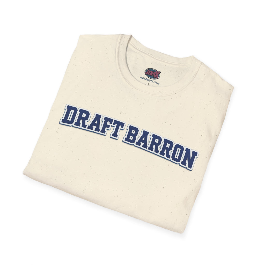Draft Barron T-Shirt | Collegiate Block Text, White Tee