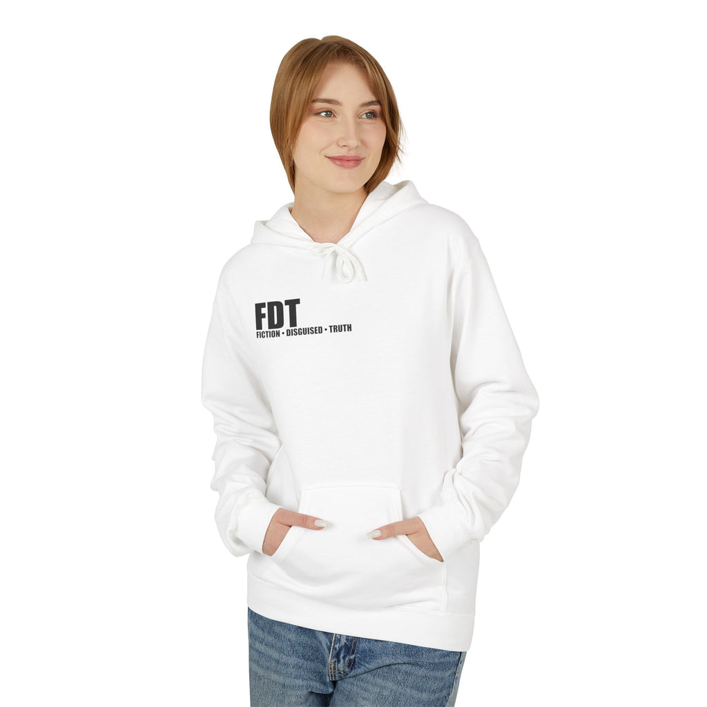 FDT minimalist text Hoodie | Small chest logo, white pullover