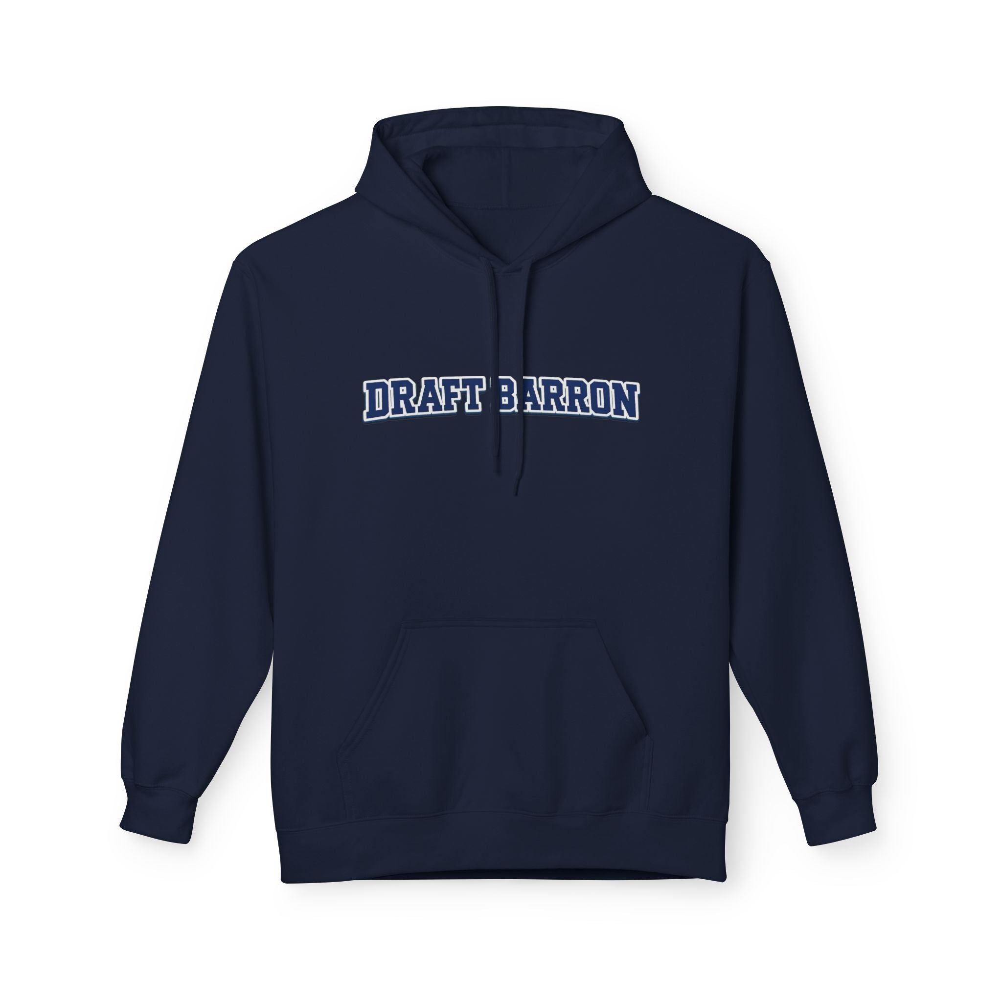Draft Barron Hoodie | Collegiate Text Logo, White Pullover