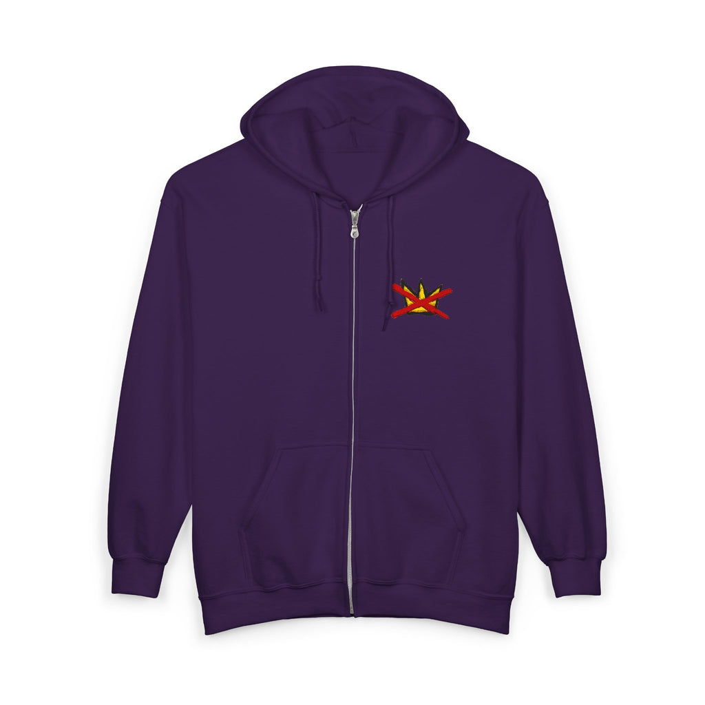 No Kings Embroidered Zip Hoodie | Hand-drawn Full Zip Hooded Sweatshirt