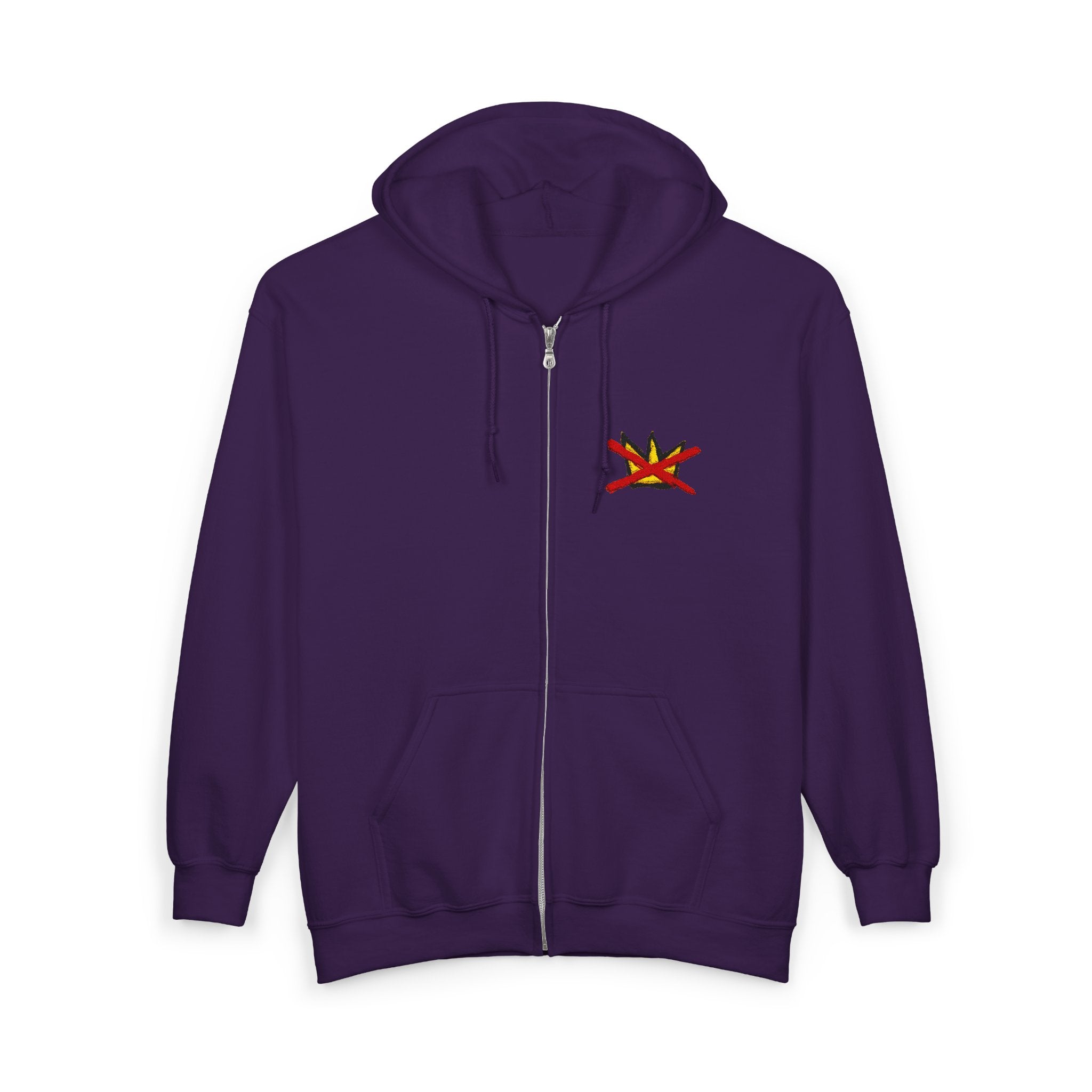 No Kings Embroidered Zip Hoodie | Hand-drawn Full Zip Hooded Sweatshirt