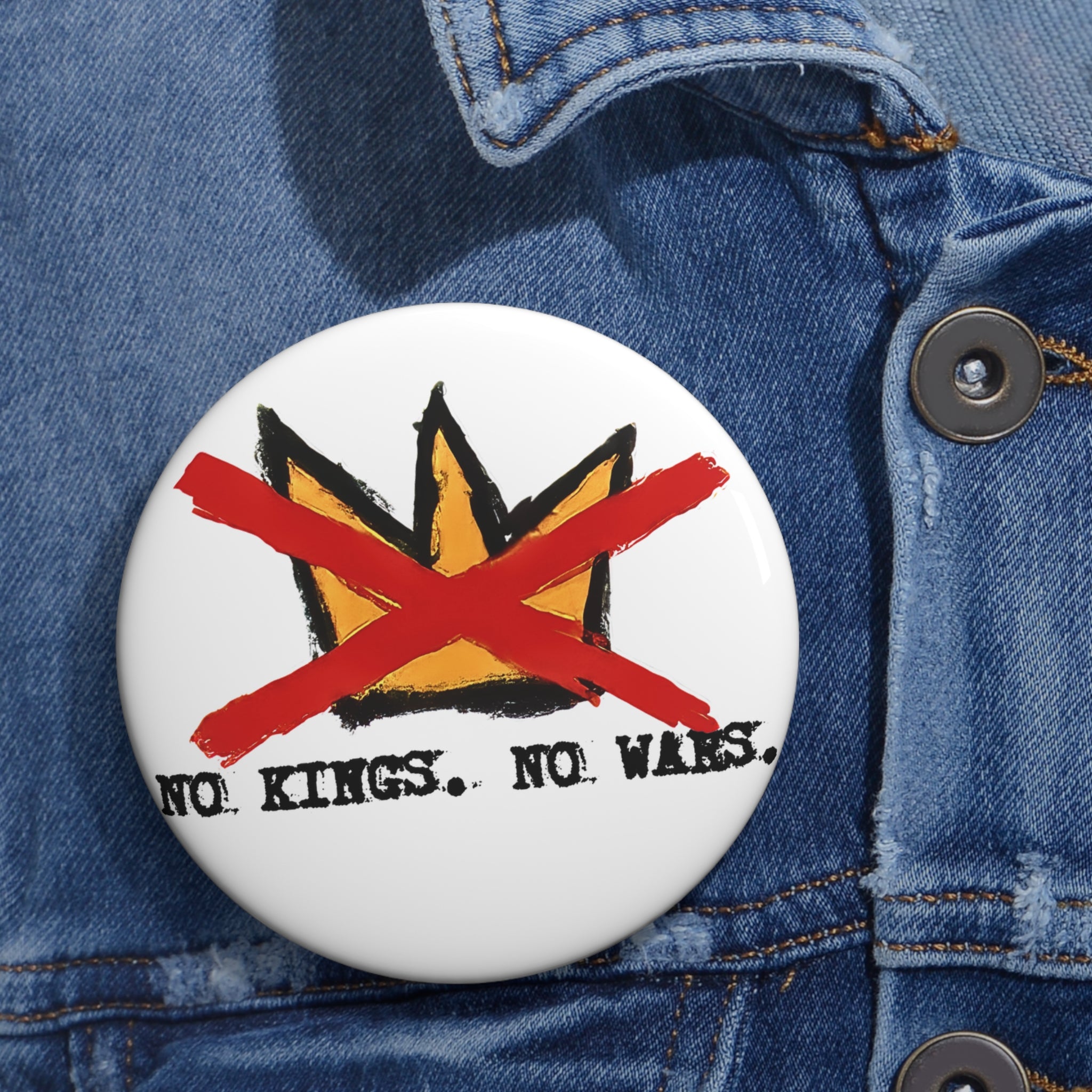 No Kings No Wars pin button | Anarchist crown design, 1.25" round