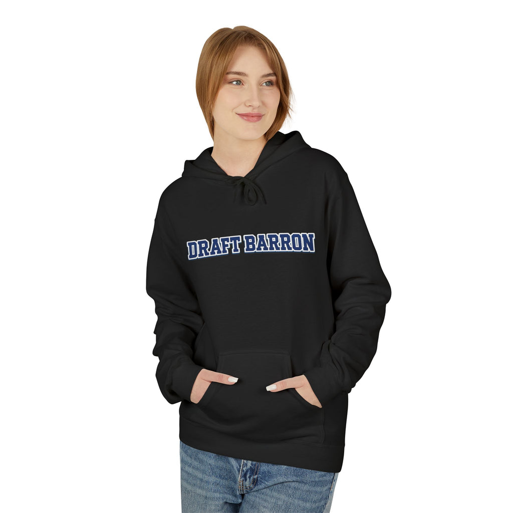 Draft Barron Hoodie | Collegiate Text Logo, White Pullover