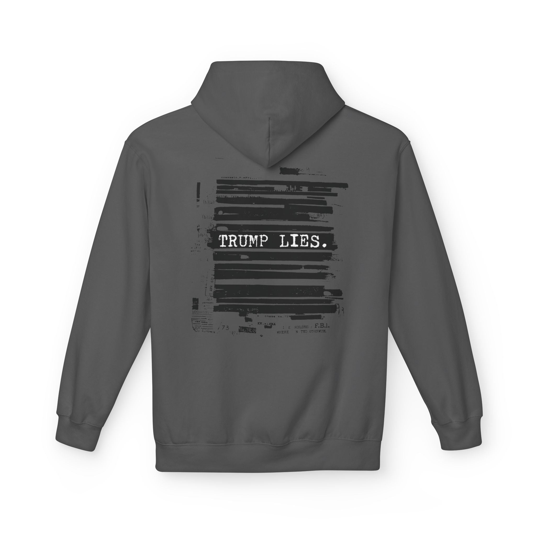 Redacted Document 'TRUMP LIES' Hoodie | Political Statement, Black Ink Print