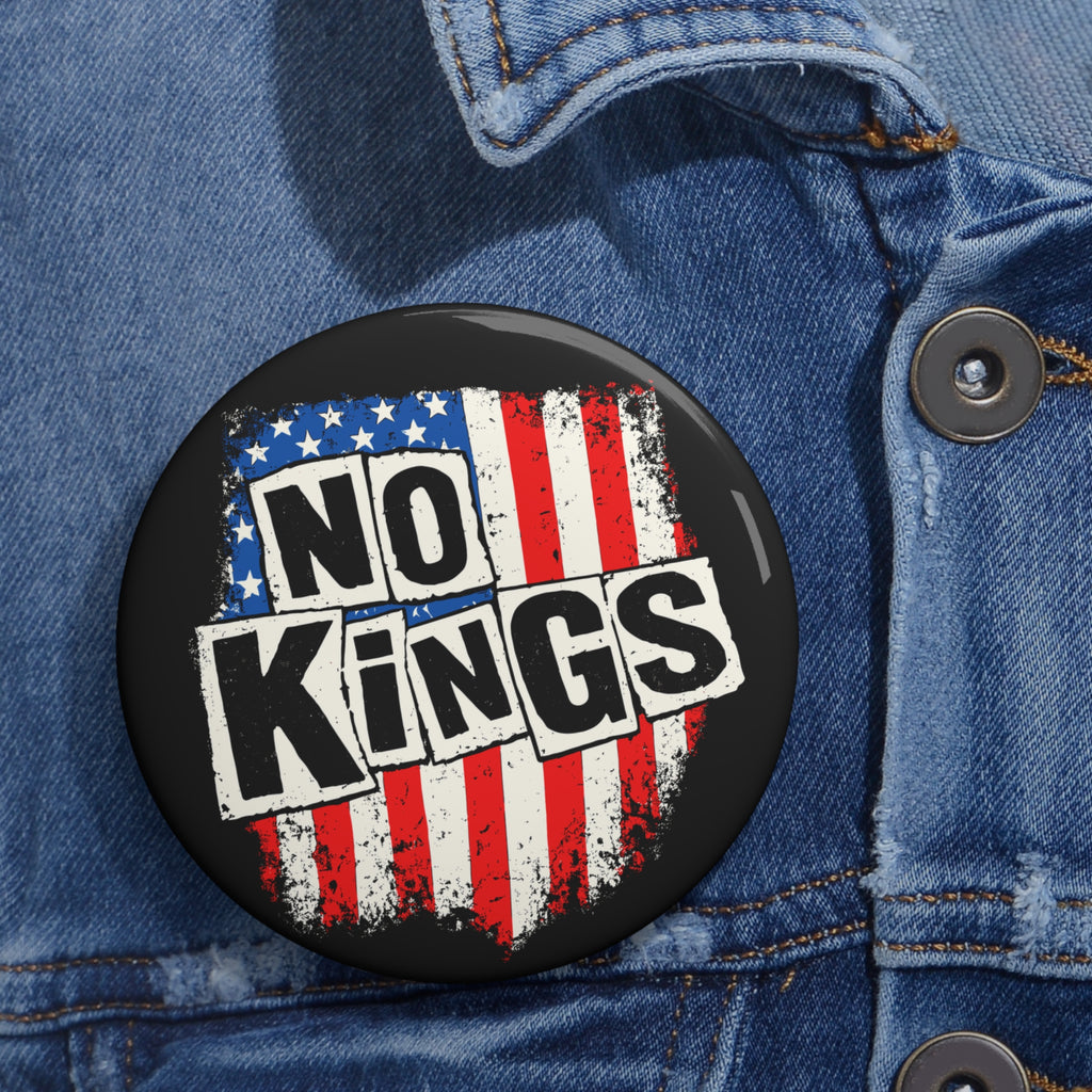 No Kings Sex Pistols parody Punk Rock American Flag Pinback Button