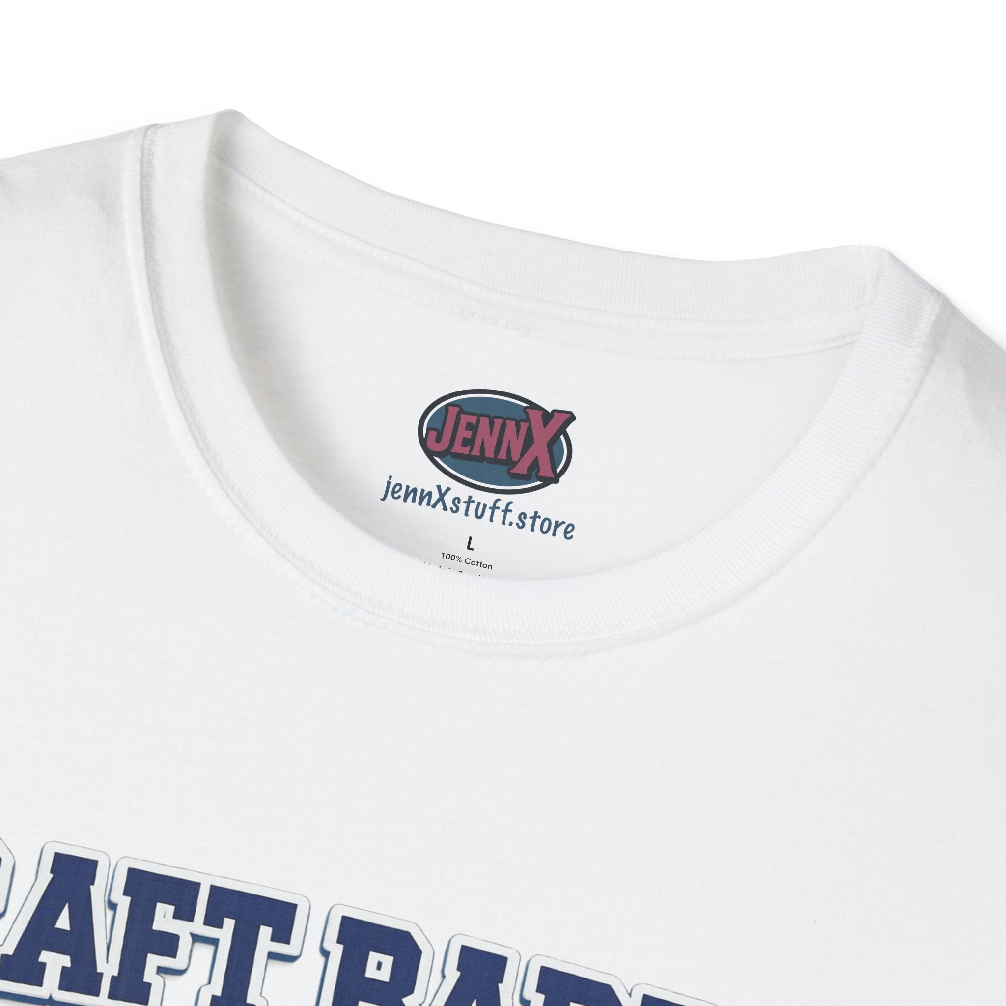 Draft Barron T-Shirt | Collegiate Block Text, White Tee
