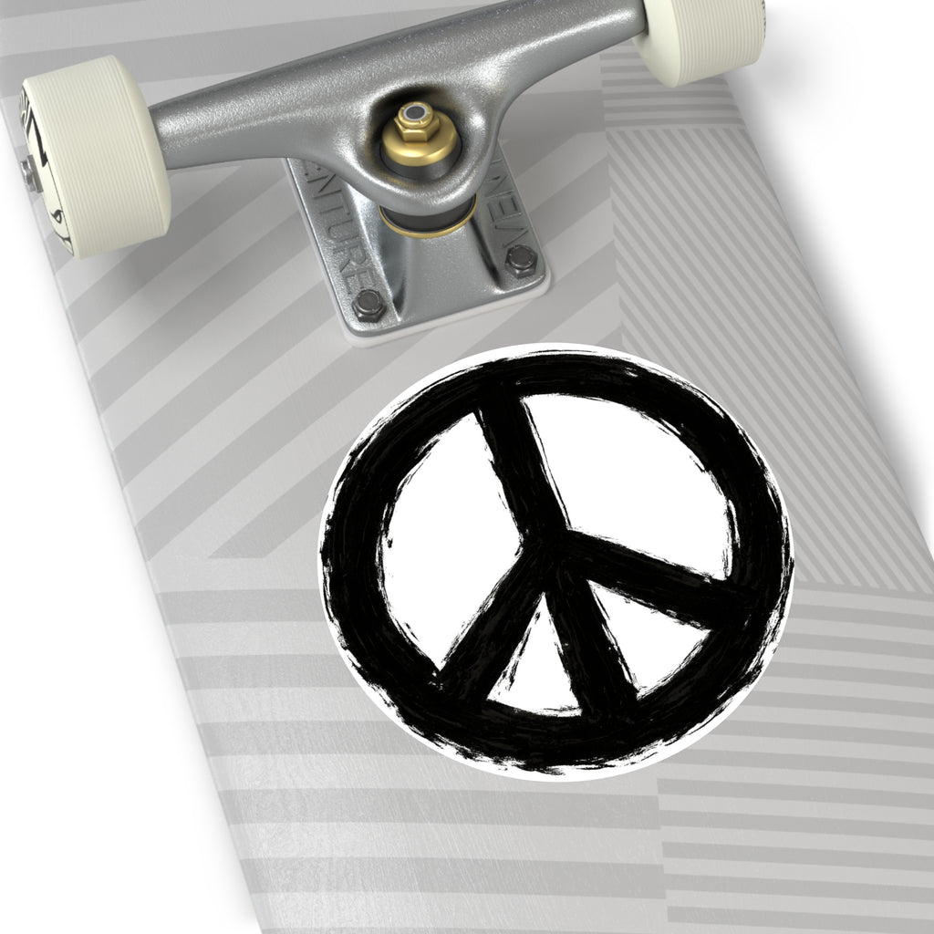Hand-Painted Peace Symbol Round Vinyl Sticker | Black Brushstroke Peace Sign