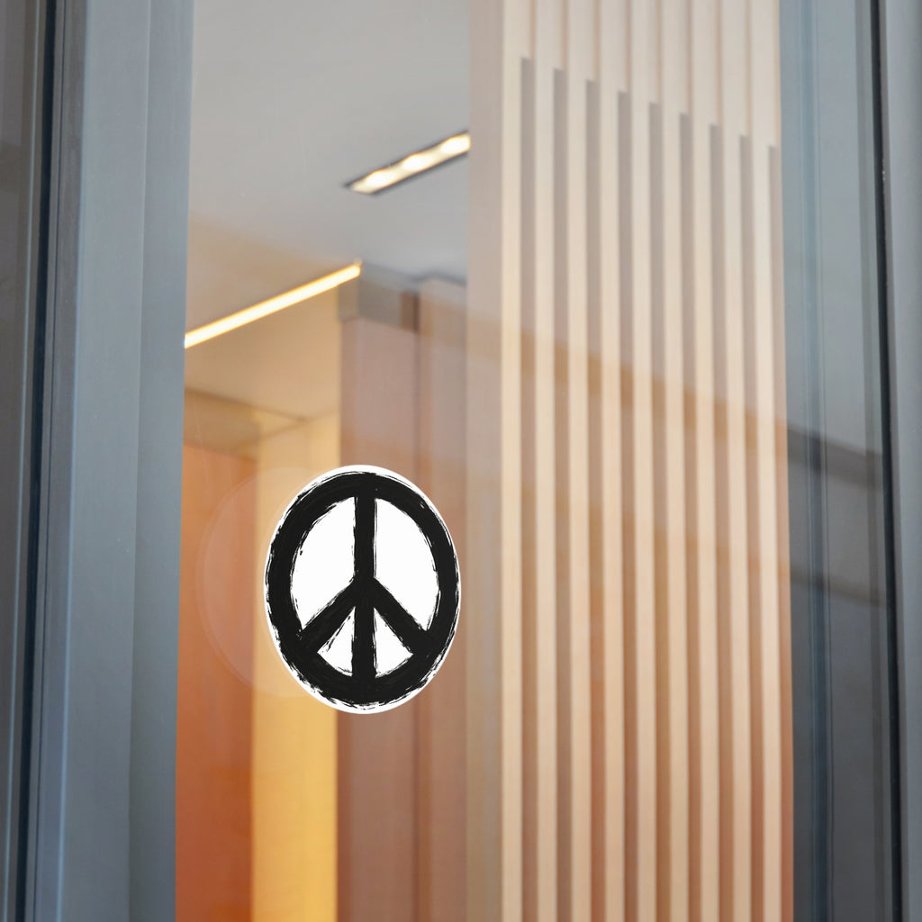 Hand-Painted Peace Symbol Round Vinyl Sticker | Black Brushstroke Peace Sign