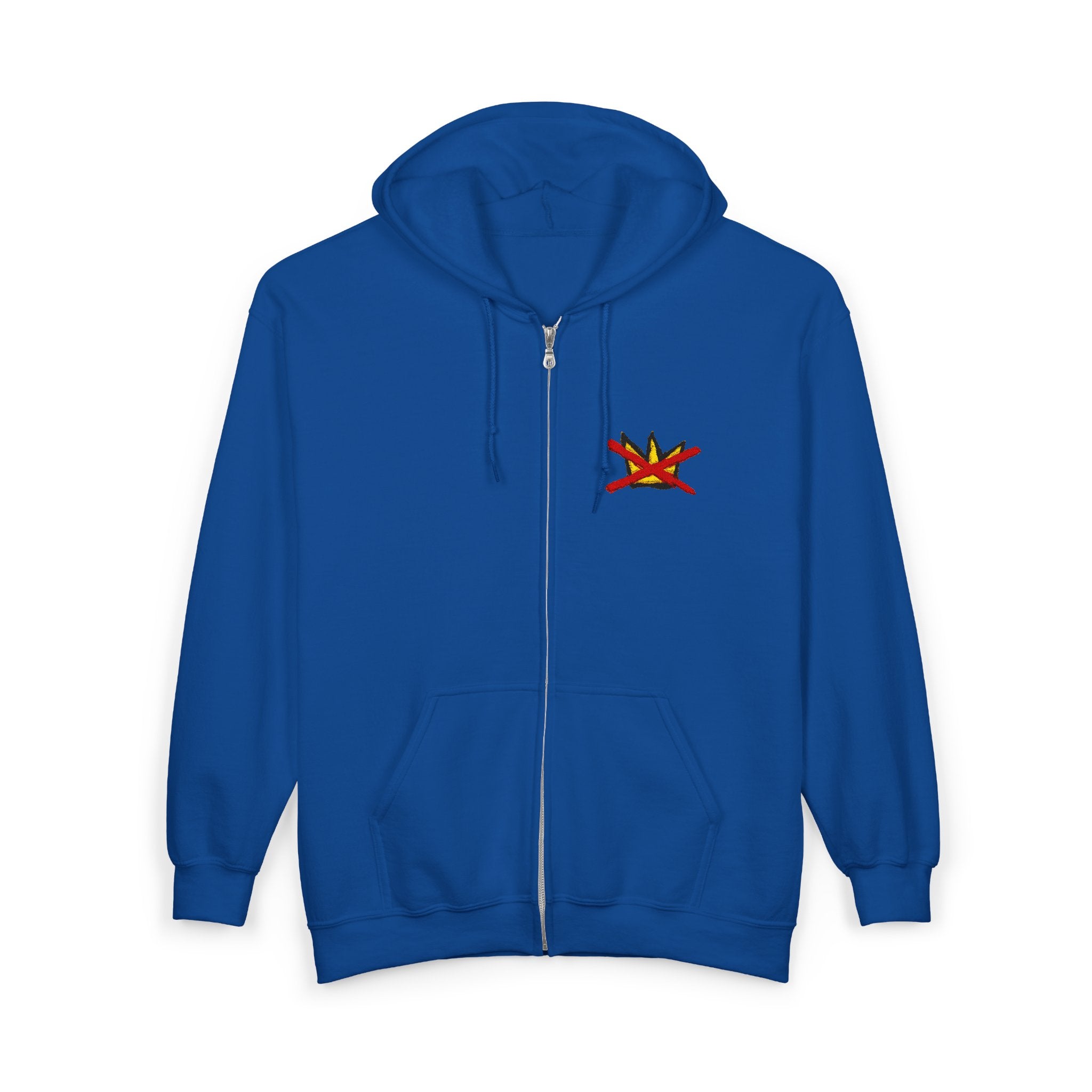 No Kings Embroidered Zip Hoodie | Hand-drawn Full Zip Hooded Sweatshirt