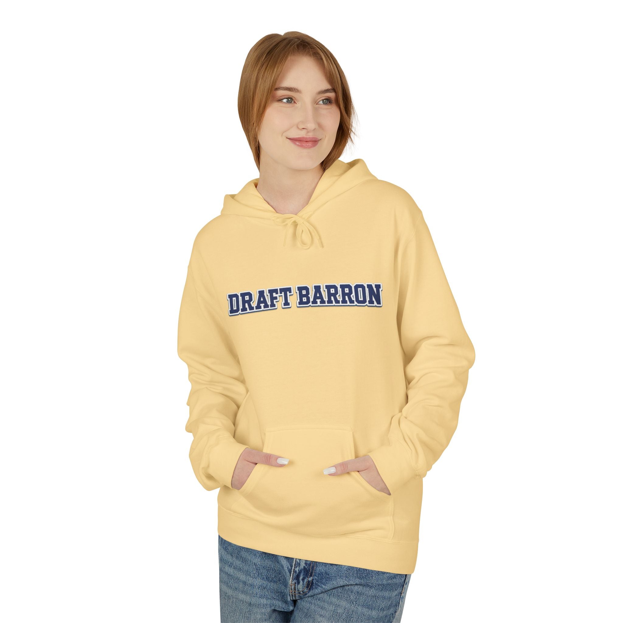 Draft Barron Hoodie | Collegiate Text Logo, White Pullover