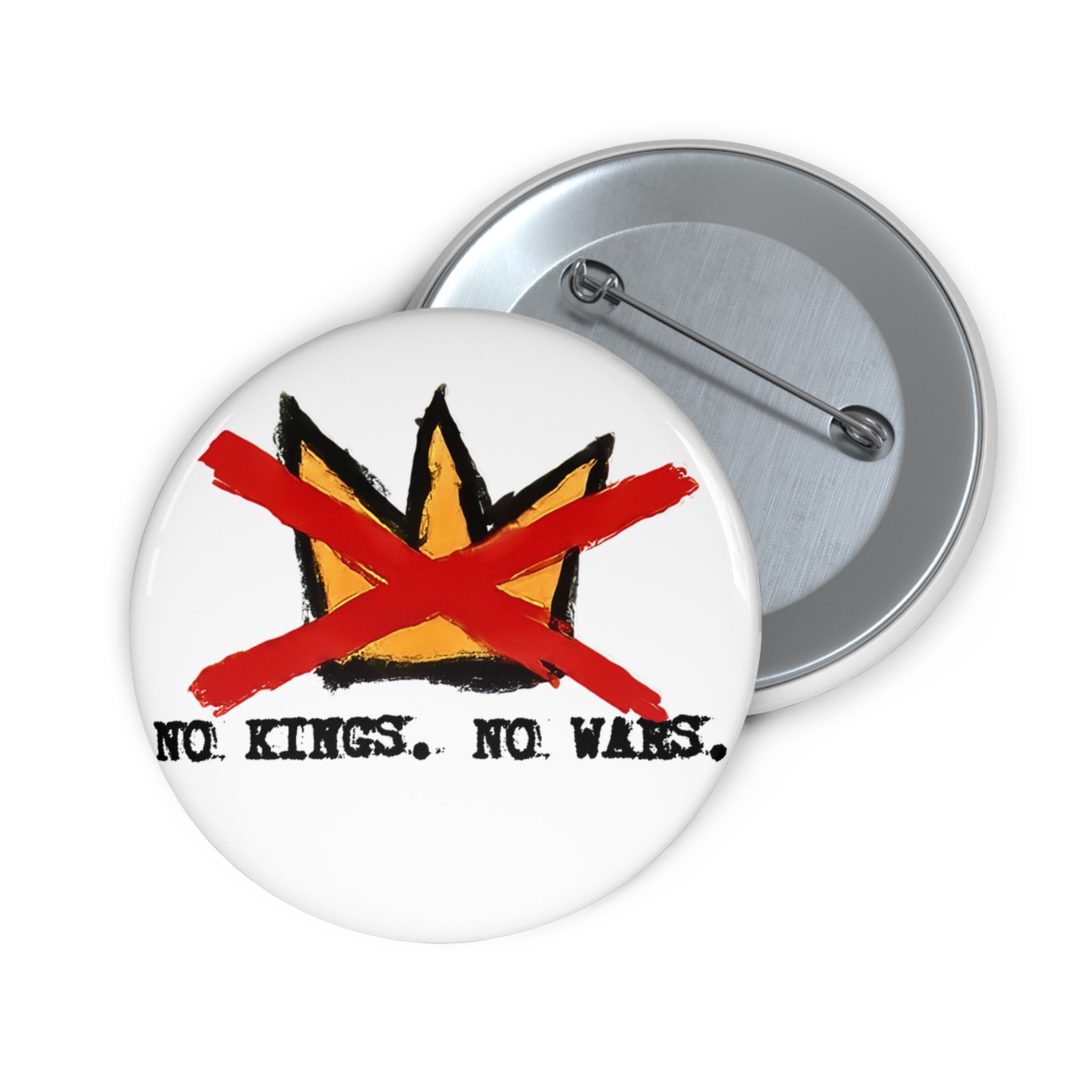 No Kings No Wars pin button | Anarchist crown design, 1.25" round
