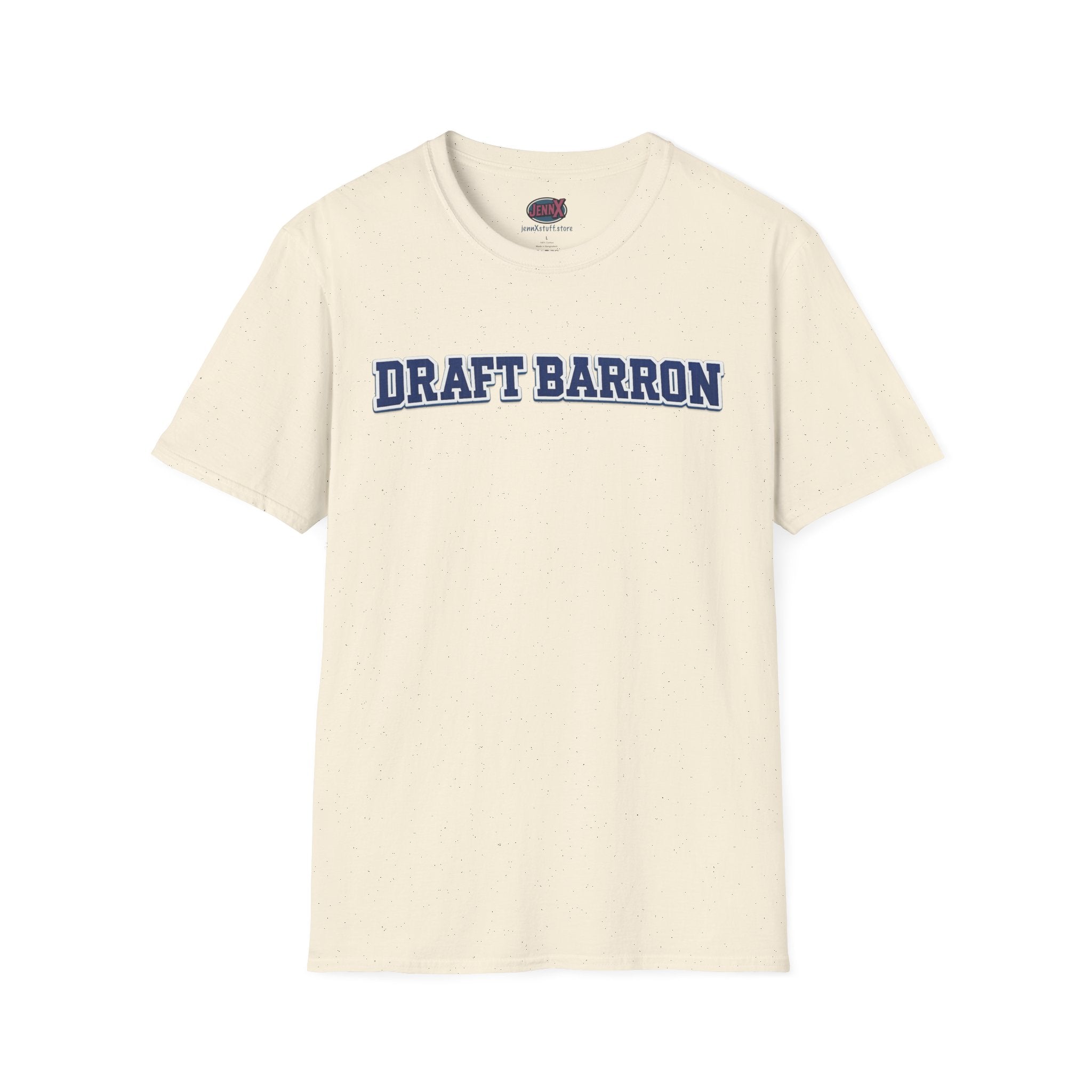 Draft Barron T-Shirt | Collegiate Block Text, White Tee