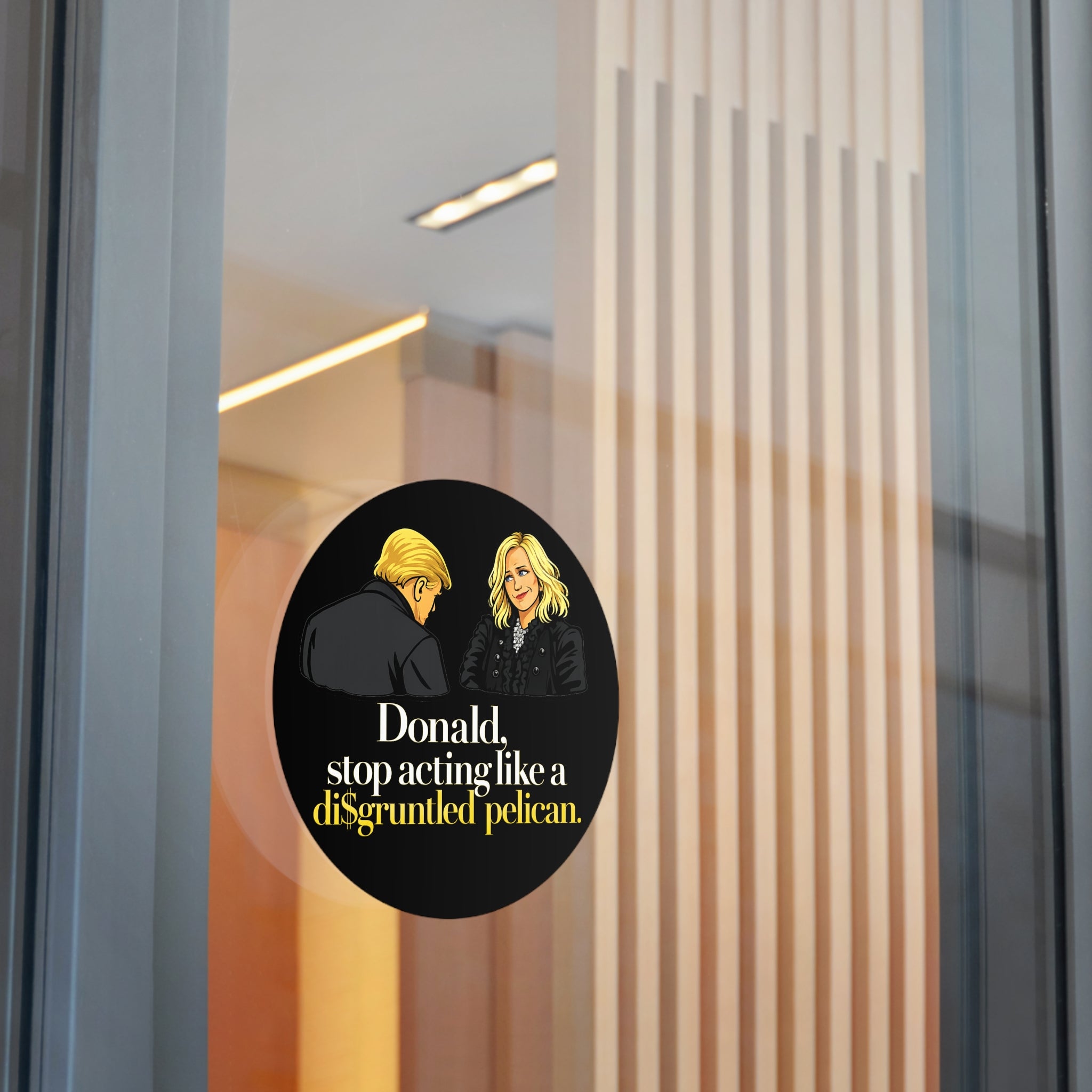 Disgruntled Pelican Phrase Round Sticker | Political Humorous Vinyl
