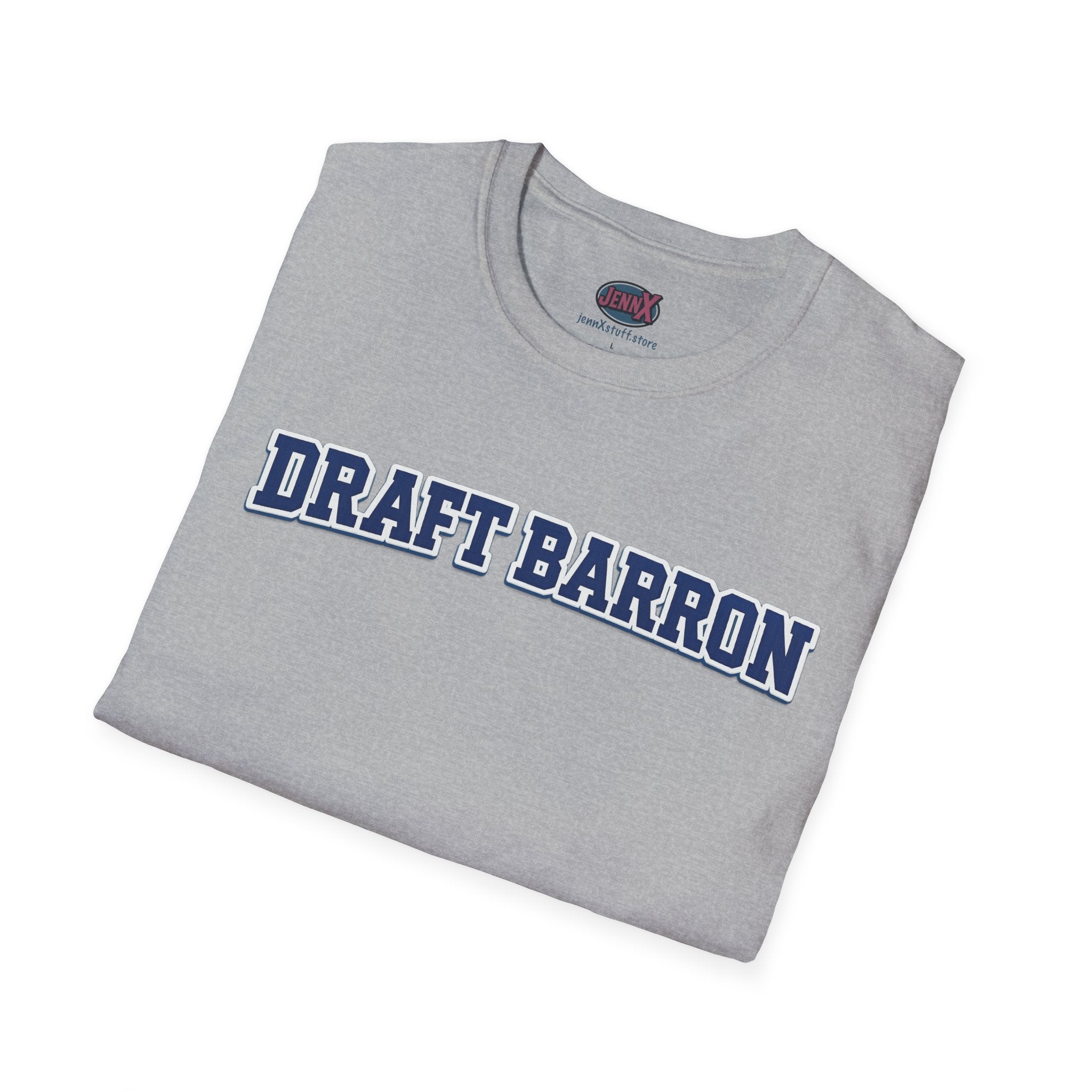 Draft Barron T-Shirt | Collegiate Block Text, White Tee
