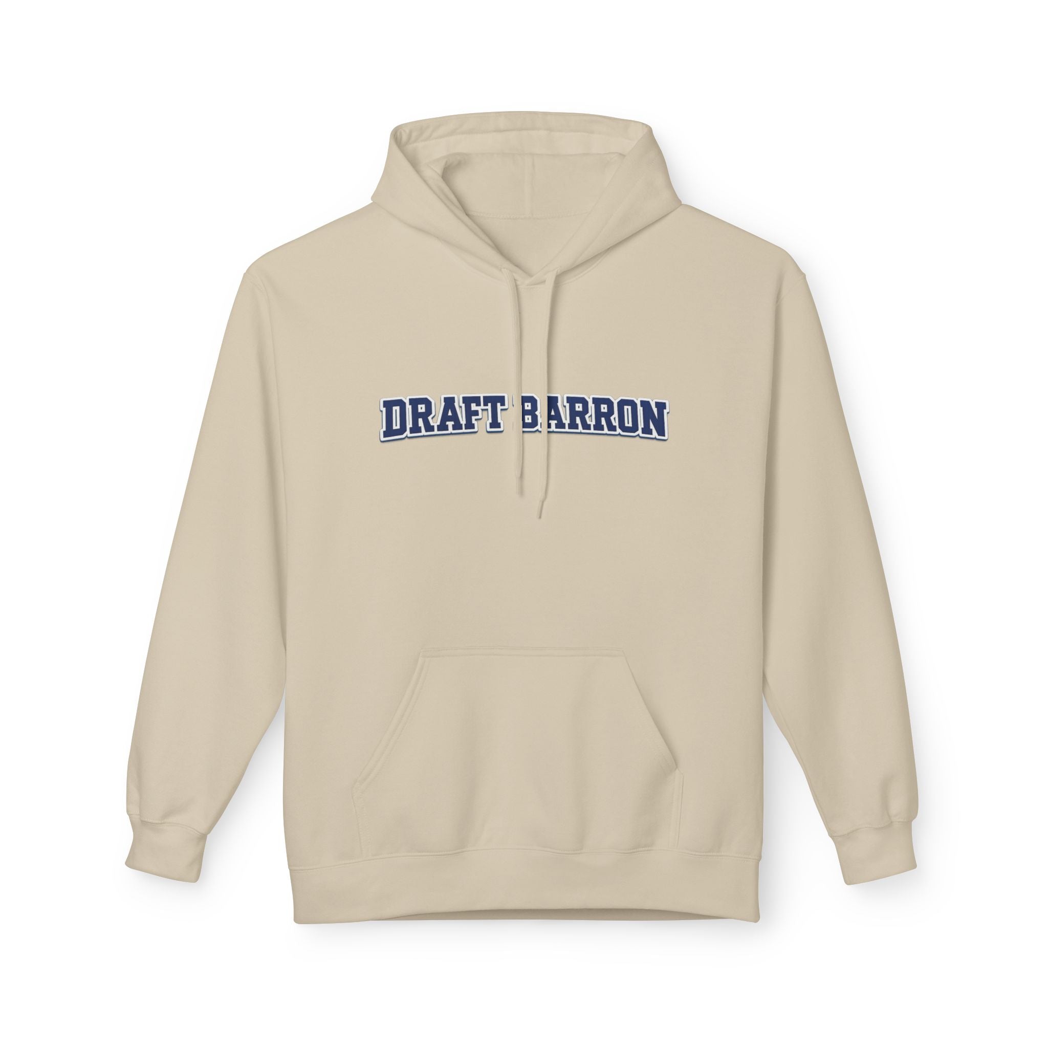 Draft Barron Hoodie | Collegiate Text Logo, White Pullover
