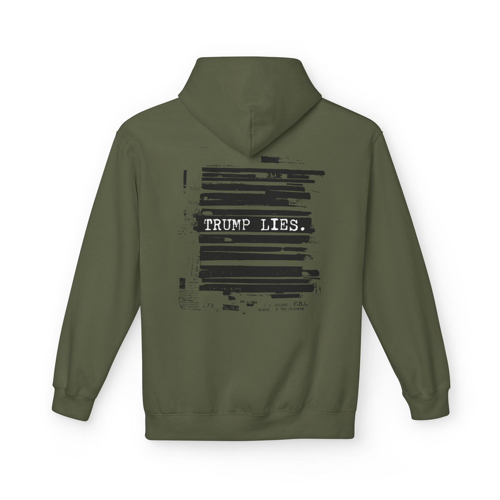 Redacted Document 'TRUMP LIES' Hoodie | Political Statement, Black Ink Print