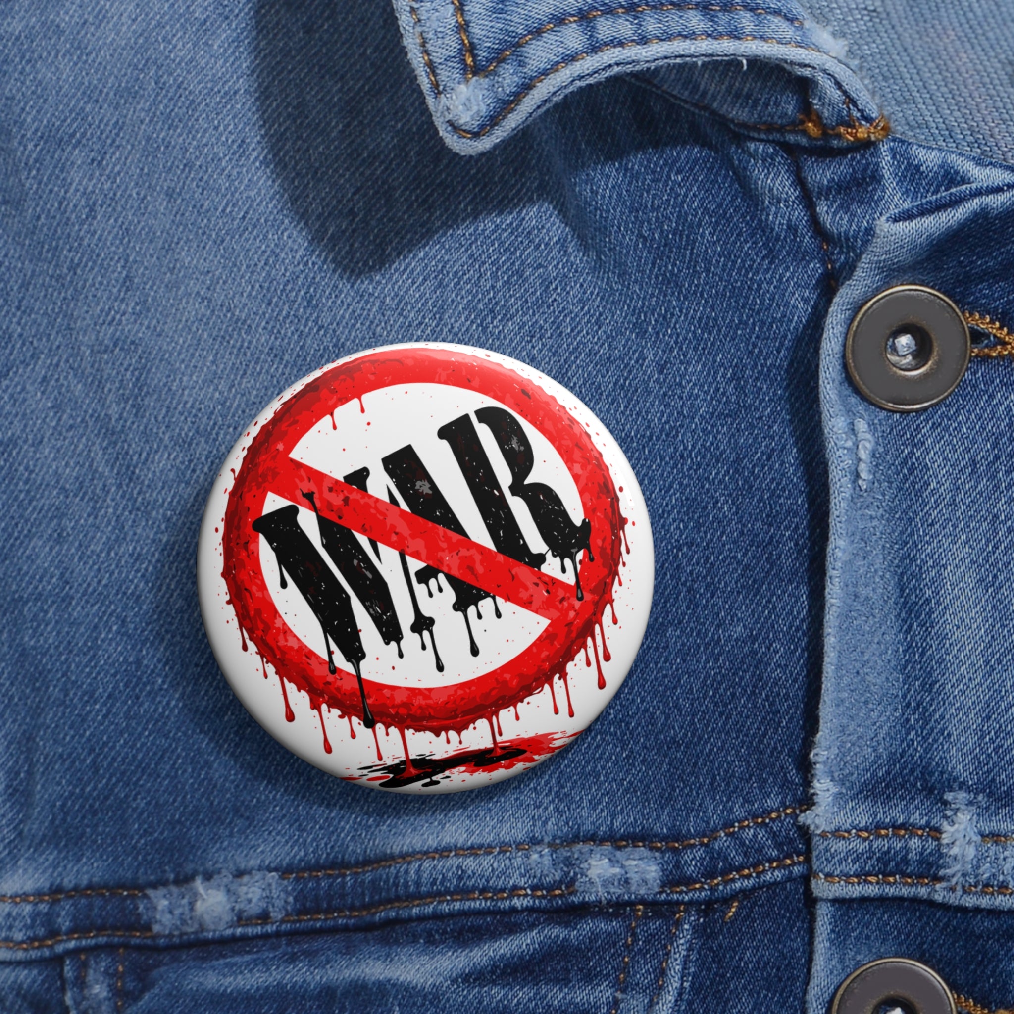 No War Symbol pin button | oil and blood drip