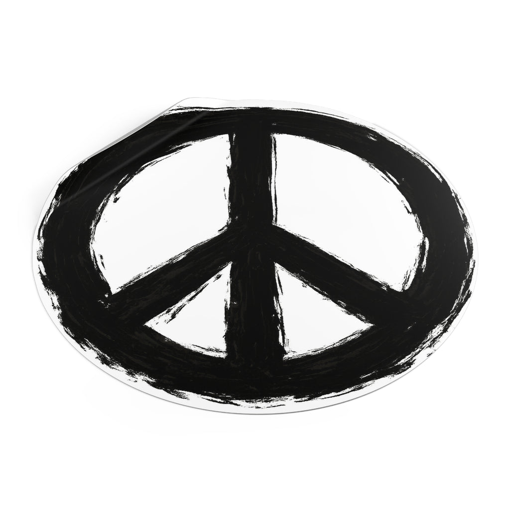 Hand-Painted Peace Symbol Round Vinyl Sticker | Black Brushstroke Peace Sign
