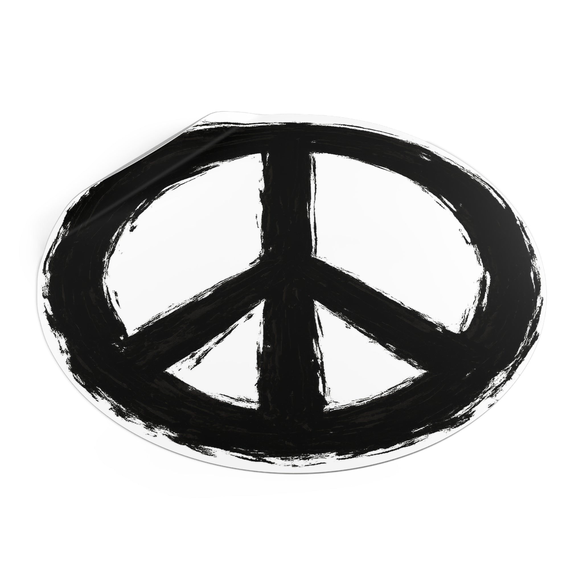Hand-Painted Peace Symbol Round Vinyl Sticker | Black Brushstroke Peace Sign