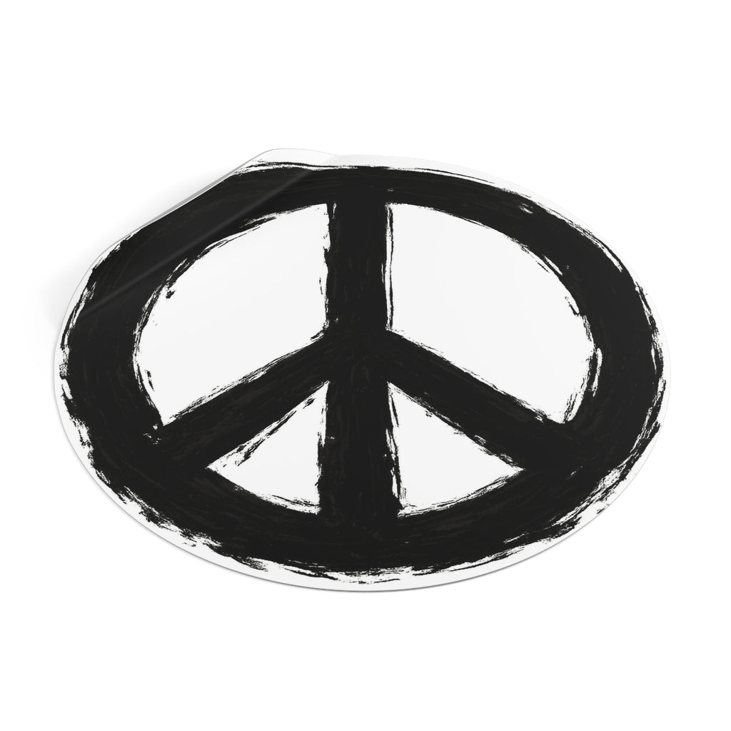 Hand-Painted Peace Symbol Round Vinyl Sticker | Black Brushstroke Peace Sign
