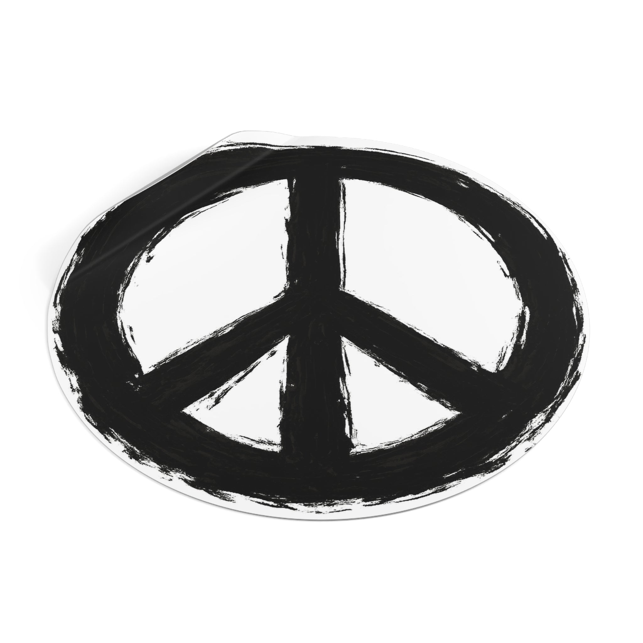 Hand-Painted Peace Symbol Round Vinyl Sticker | Black Brushstroke Peace Sign